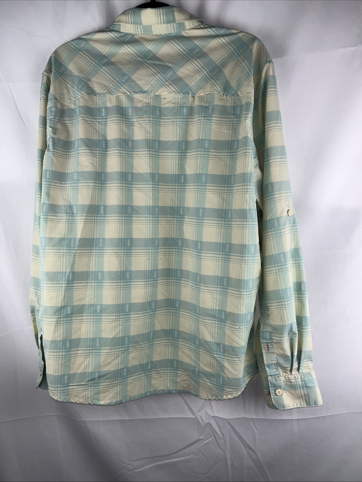 Howler Brothers Shirt Mens Medium Green Blue Plaid Nylon Blend Vented Fishing