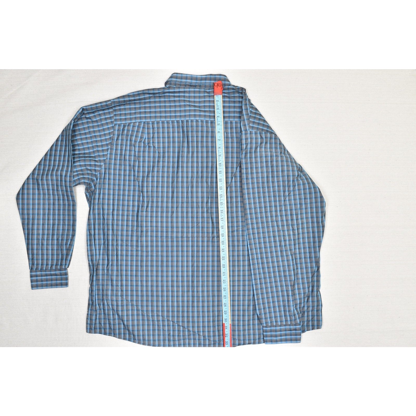Calvin Klein Tall 20 Blue Gray Plaid Long Sleeve Button Down Shirt 38/39 Chest E