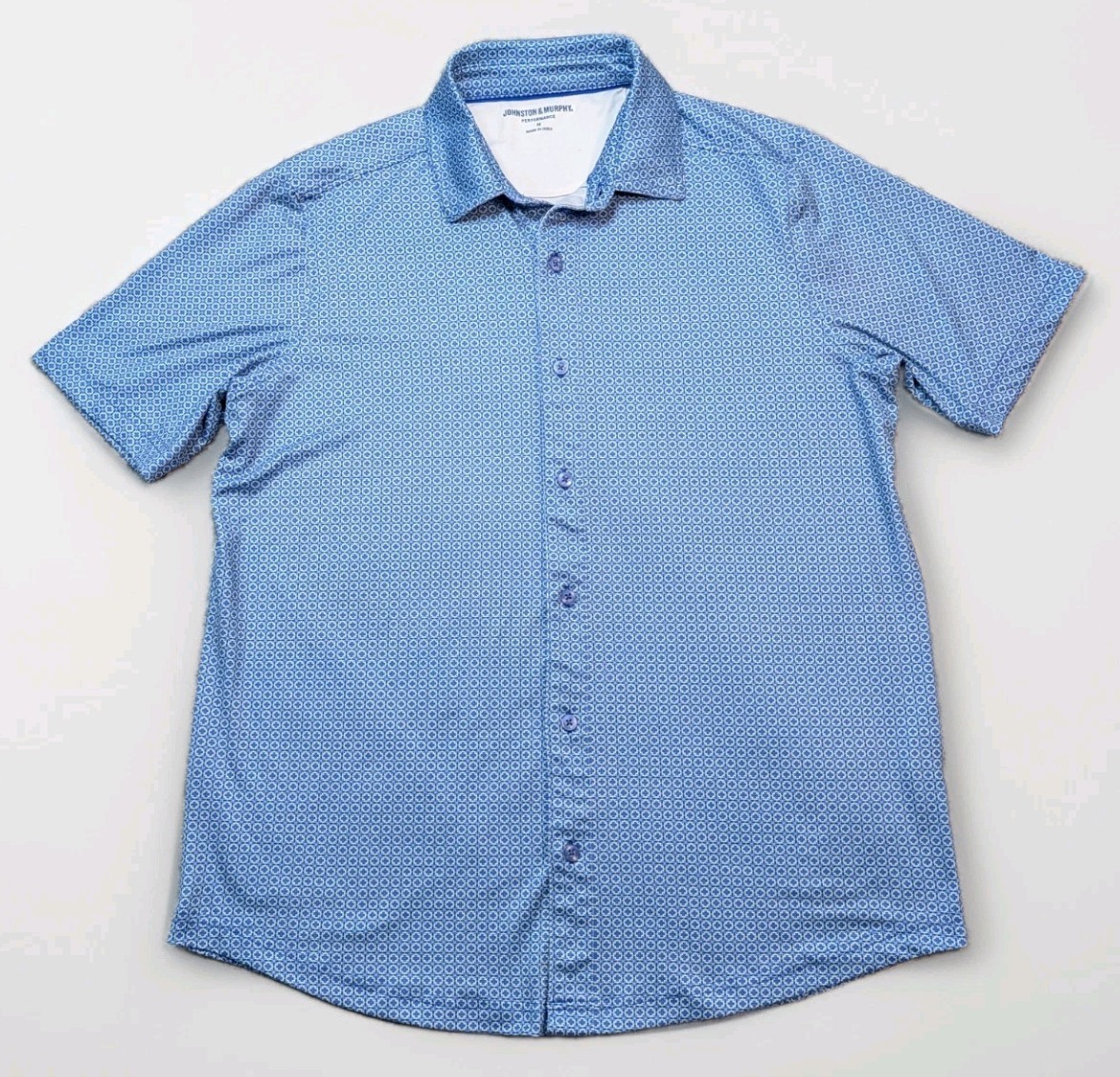 Johnston & Murphy Performance Button Up Shirt Men’s Medium Blue Geometric Print
