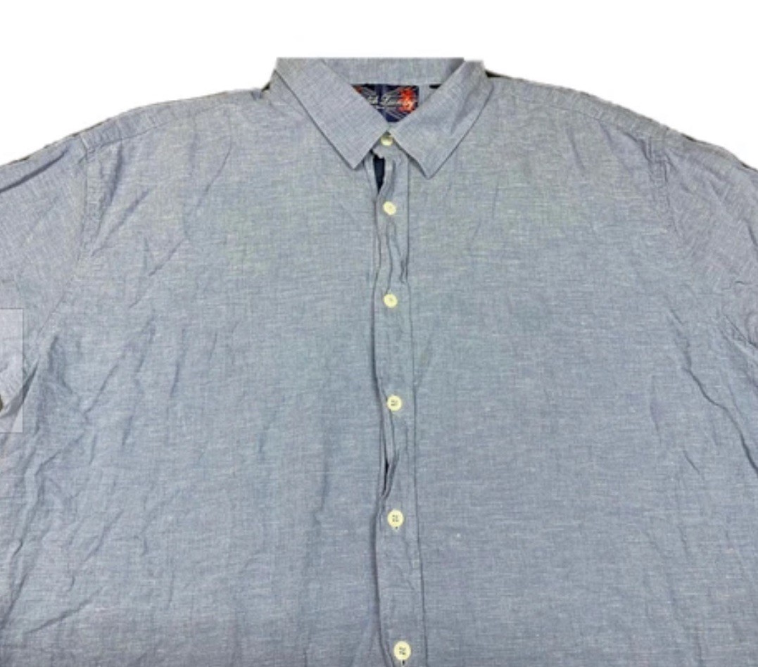 English Laundry Mens Button Front Short Sleeve Blue Cotton Shirt (BLUE,M) NWT
