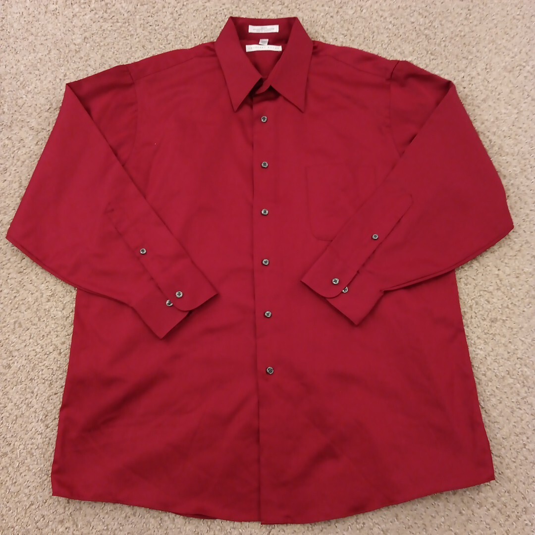 Geoffrey Beene Shirt Mens XL Solid Red Sateen Long Sleeve Button Up