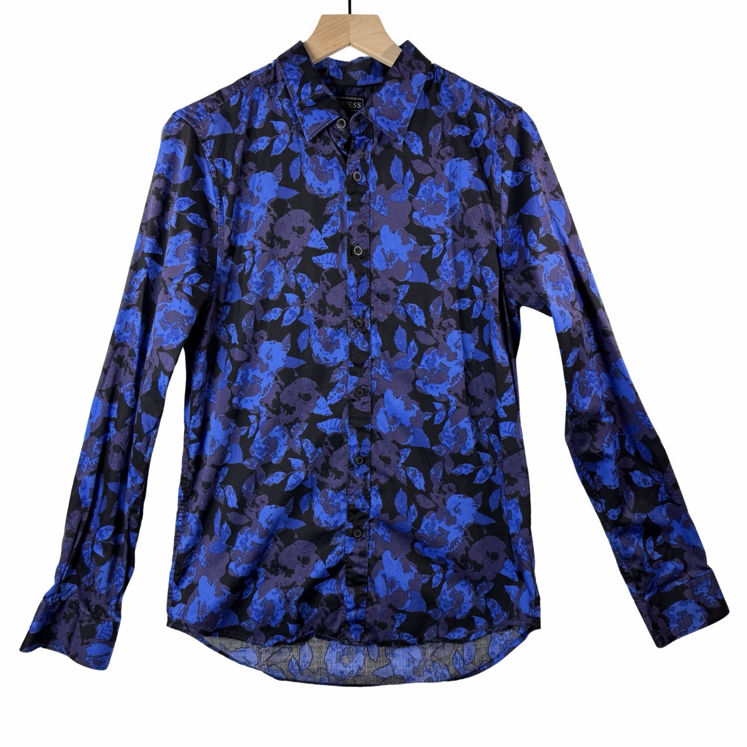 Guess Blue Floral Cotton Blend Long Sleeve Button-Up Shirt Men’s M Spring Summer