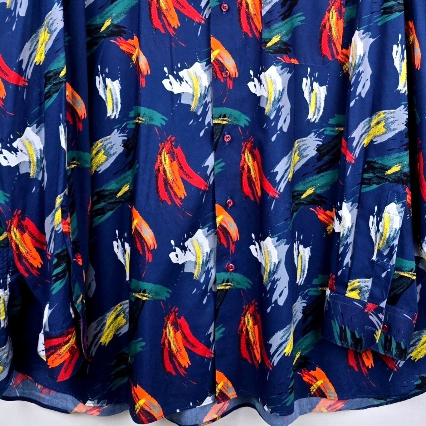 Paul Fredrick 4XL Classic Fit Abstract Paintbrush Botton Down Blue Cotton Mens