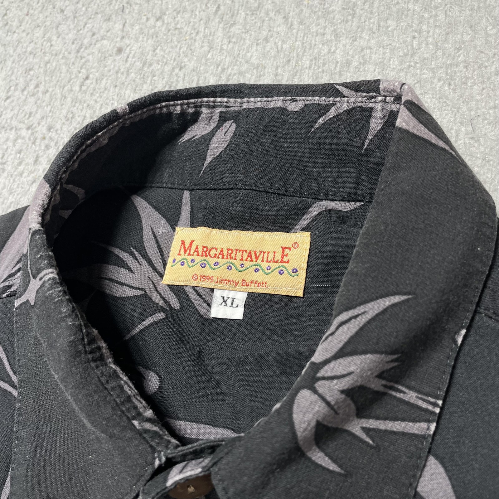 Vintage Margaritaville Shirt Mens XL Black Bamboo Parrot Hawaiian Aloha Print