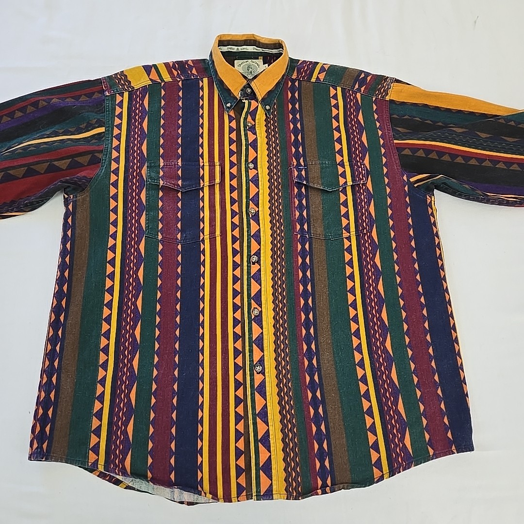 VTG 90s Western Aztec Southwest Canvas Brushpopper Shirt Shelter Island Mens L