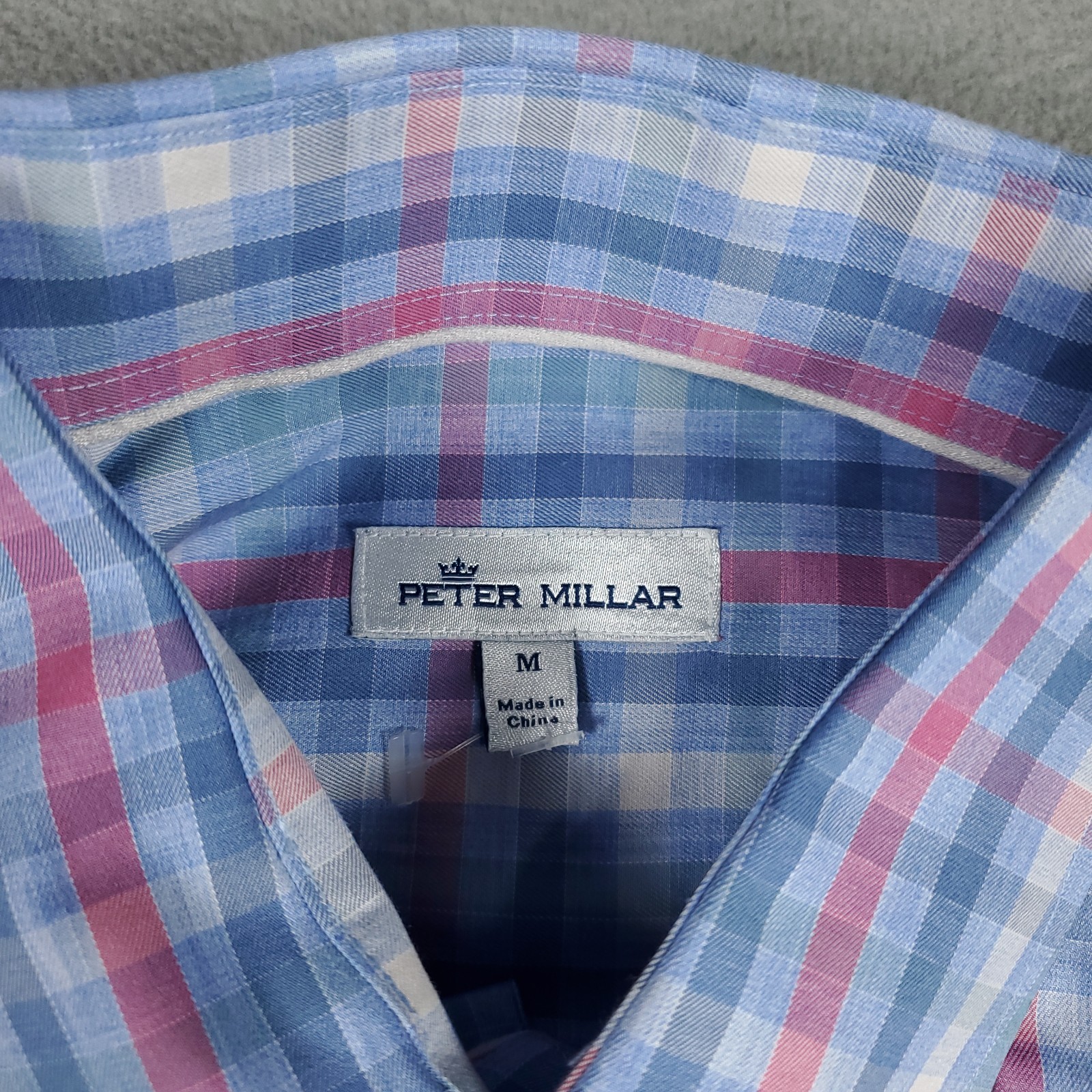 Peter Millar Crown Crafted Mens Sz M Blue Plaid Button Down L/S Shirt Cotton