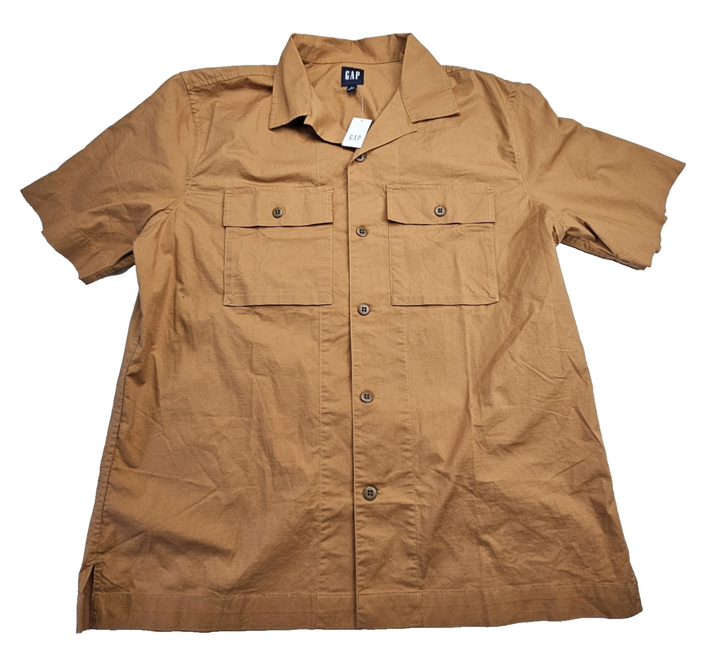 GAP Men’s Large Short Sleeve Knit Button Down Shirt Orange Stretch
