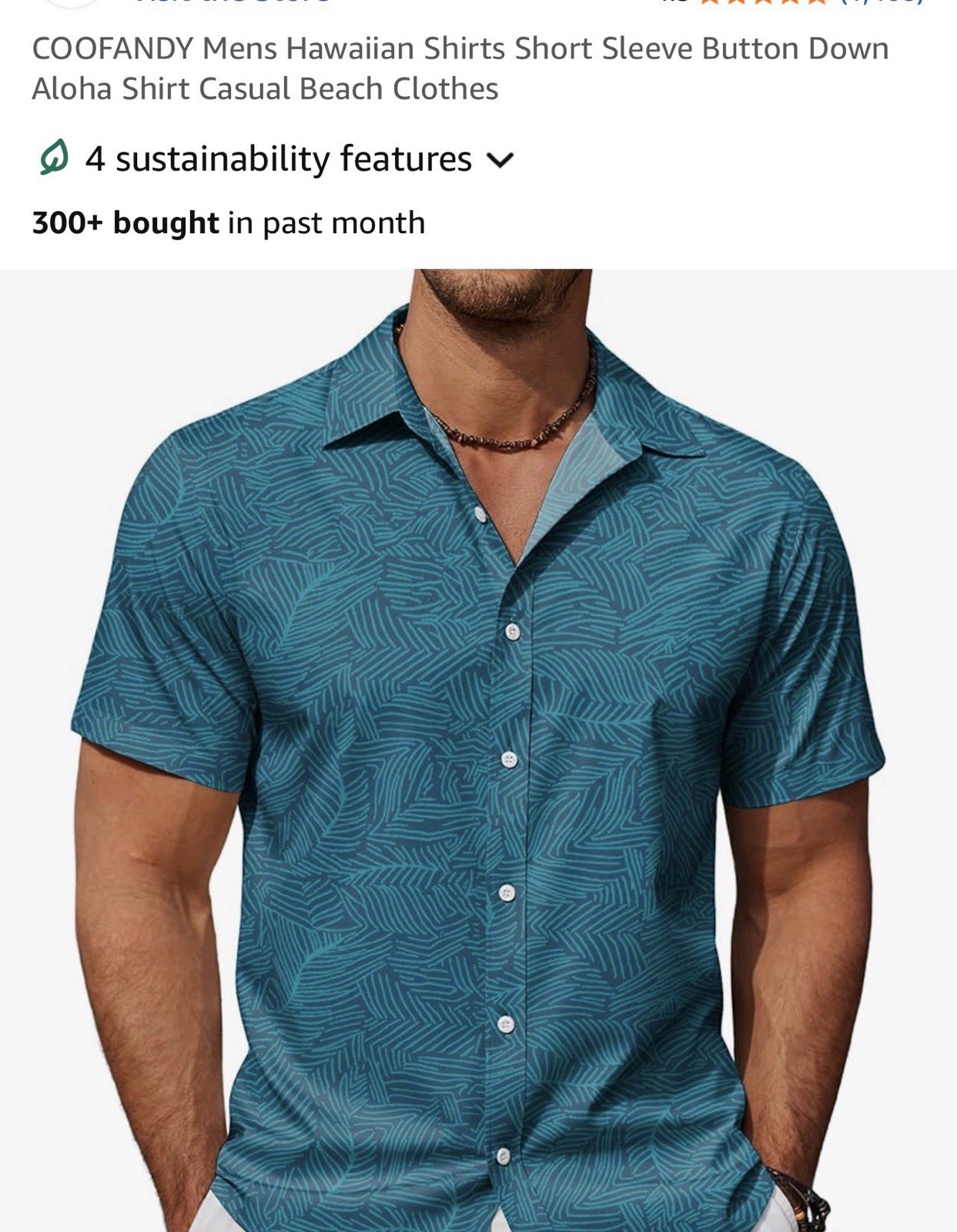 COOFANDY Men’s Hawaiian Button Down Shirt XL NEW LakeGreenLeaf color