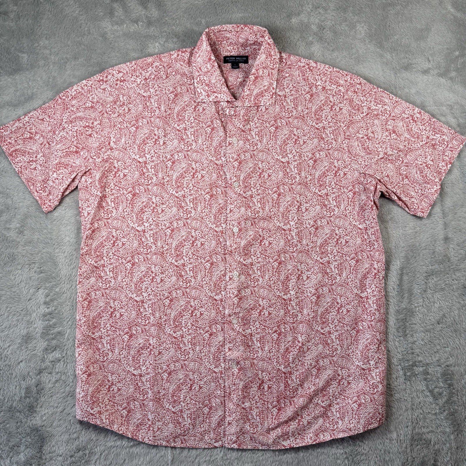Peter Millar Crown Crafted Seersucker Paisley Shirt Mens L Pink Cotton Button