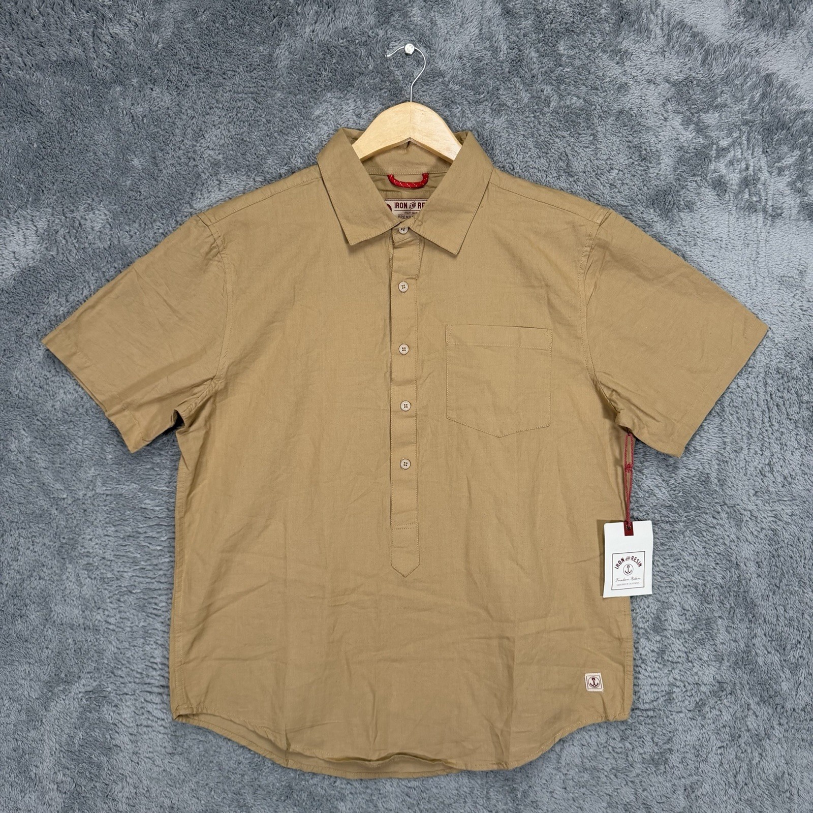 Iron & Resin Ashdown Shirt Mens M Tan Cotton Hemp Blend Short Sleeve Button Up
