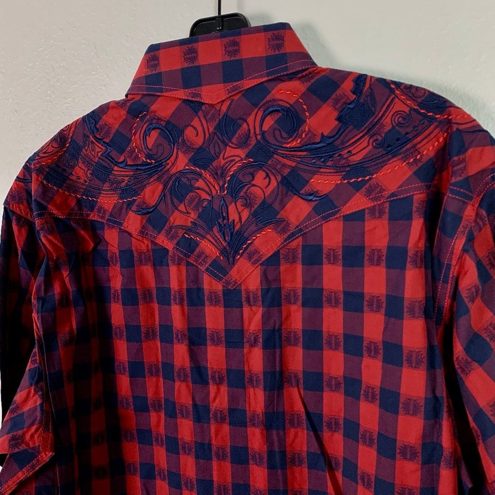 Panhandle Slim Men’s Red/Blue Plaid Pearl Snap Western Shirt Size Large