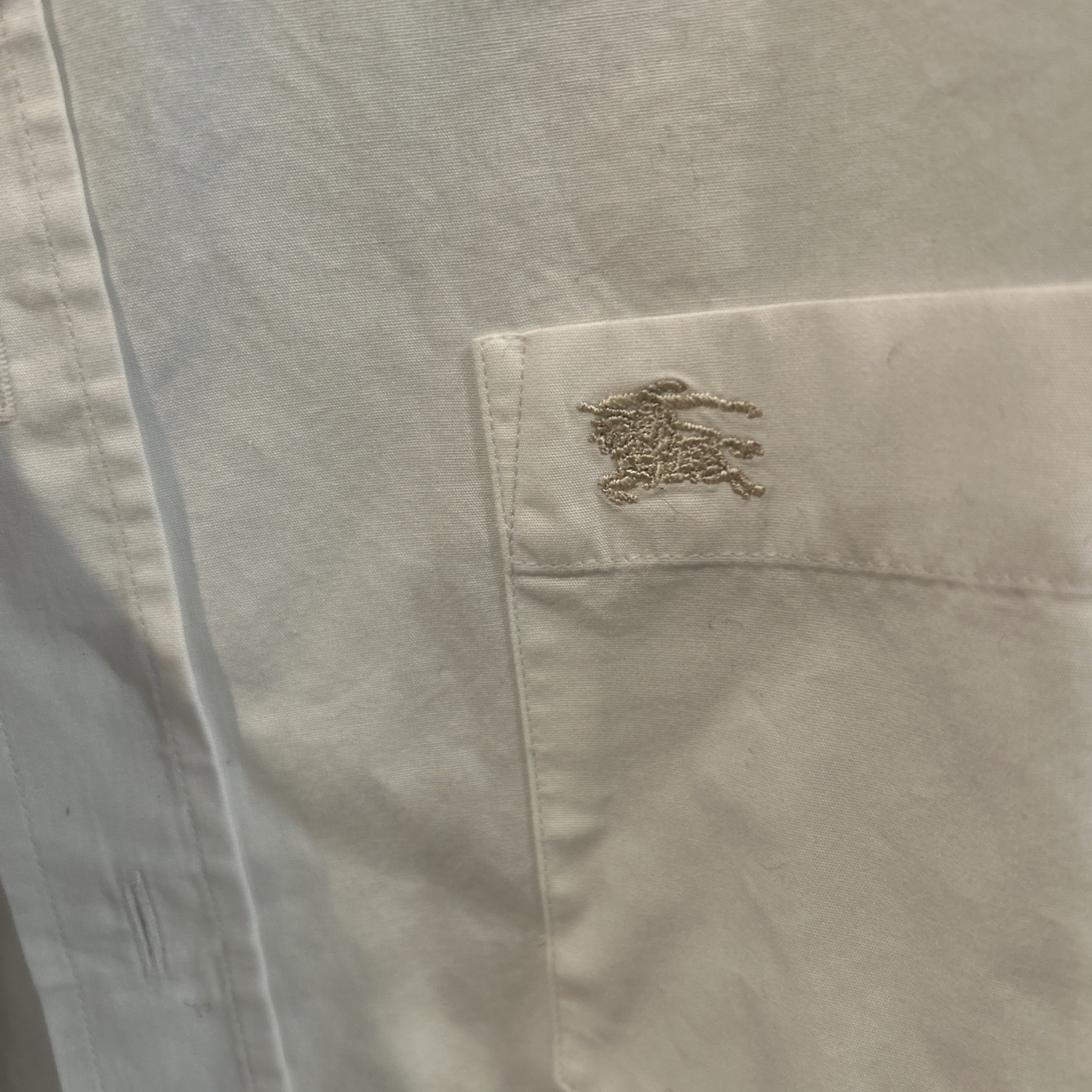Burberry Brit Men’s White Plaid Button-Up Shirt S Embroidered Accents
