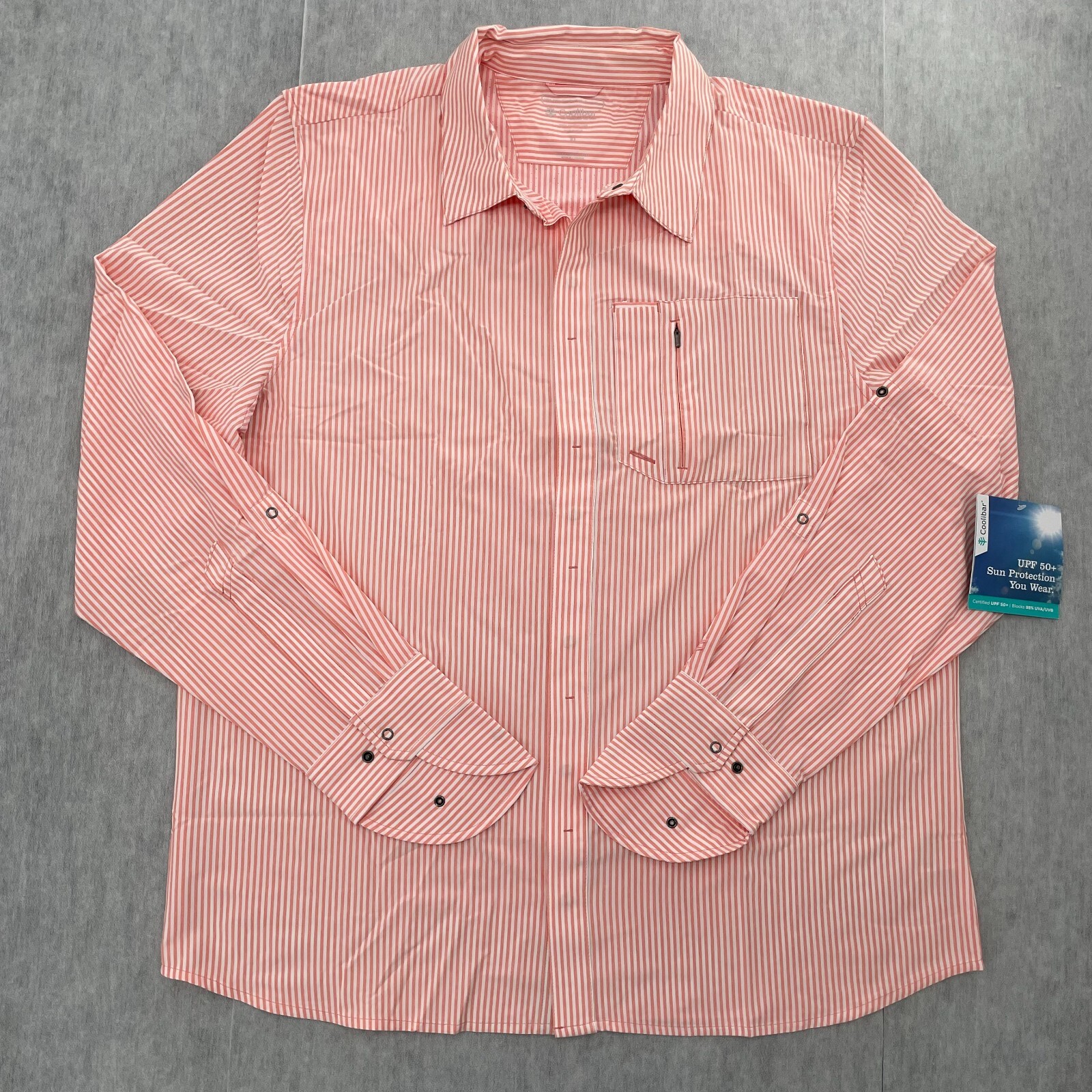 Coolibar Shirt Adult Extra Large Pink White Fiera Smart Button Up Long Sleeve XL