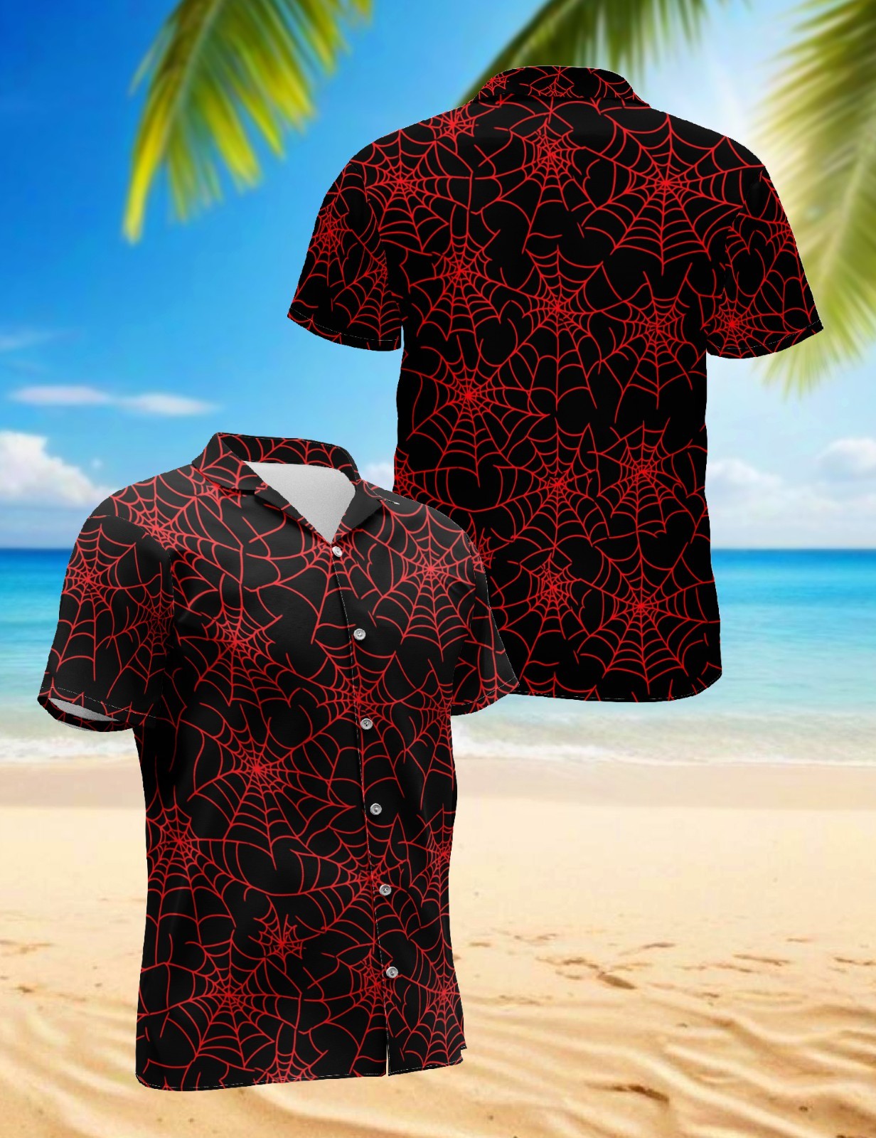 Red Spider Web Hawaiian Shirt Halloween Spooky Summer Beach Aloha