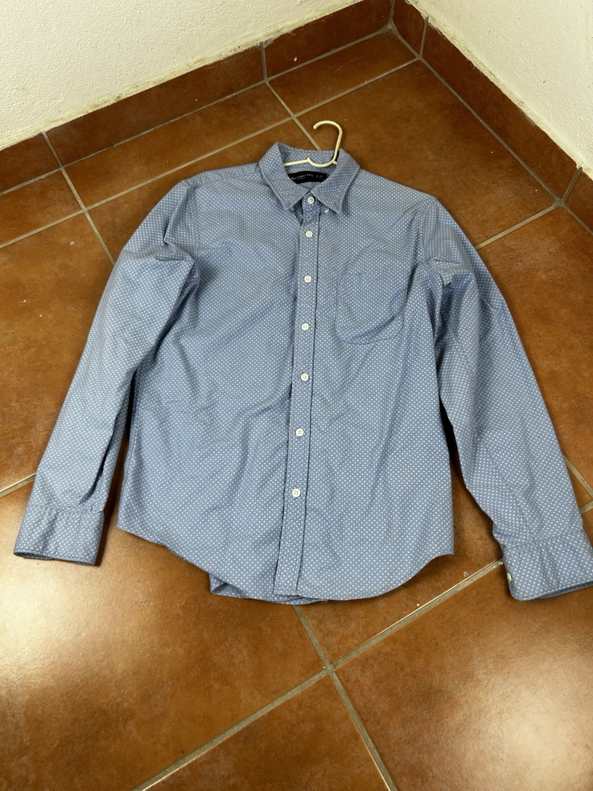 Abercrombie & Fitch Men’s Stretch Button Down Shirt Size M Blue Diamond Print