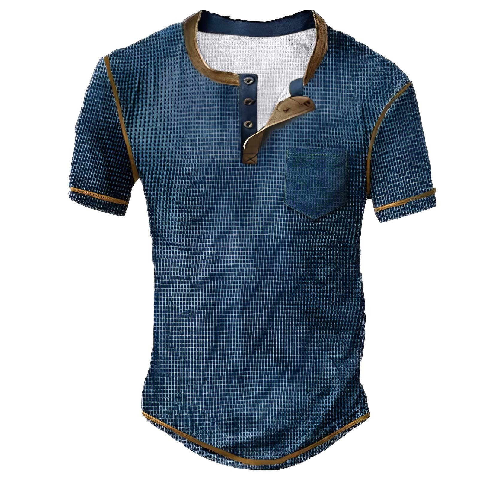Men’s Short Sleeve T-Shirt Casual Button Henley Neck Basic Summer Solid T Shirt