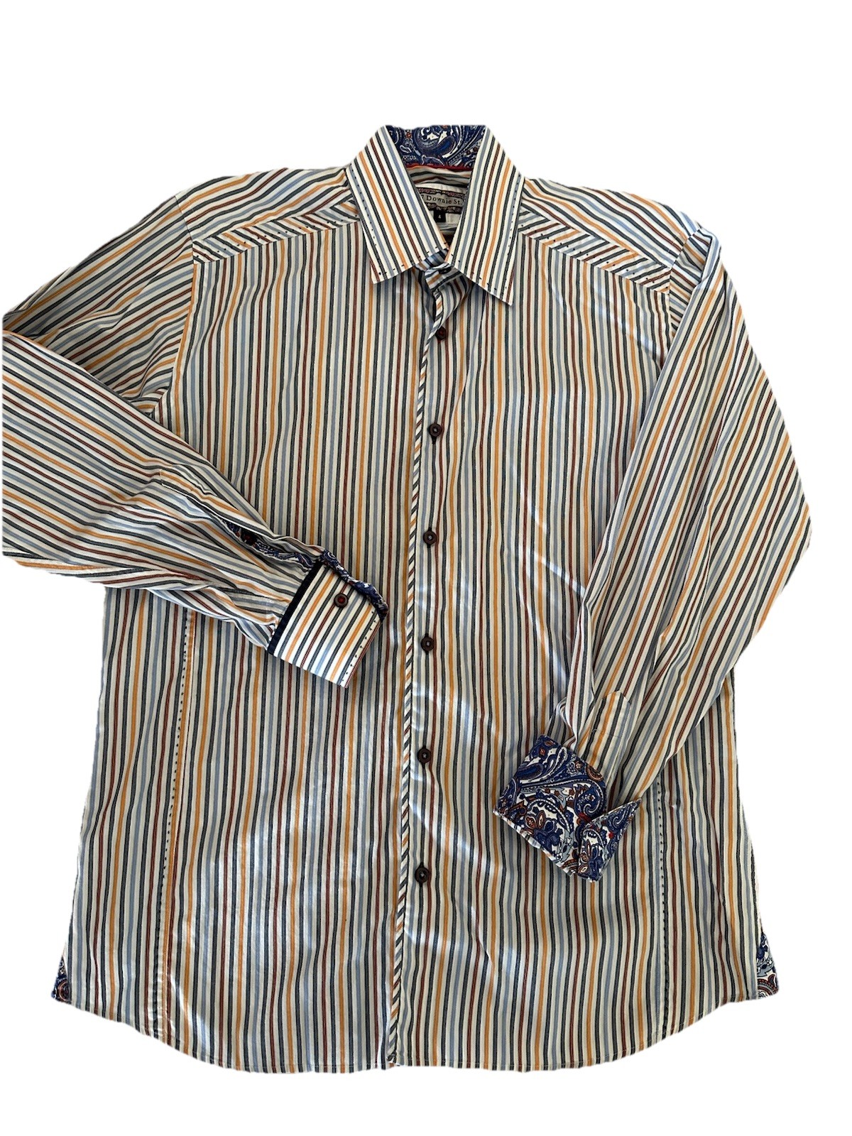 7 Downie St. Mens Button Up Shirt Size 4 US L Striped Paisley Flip Cuff Preppy