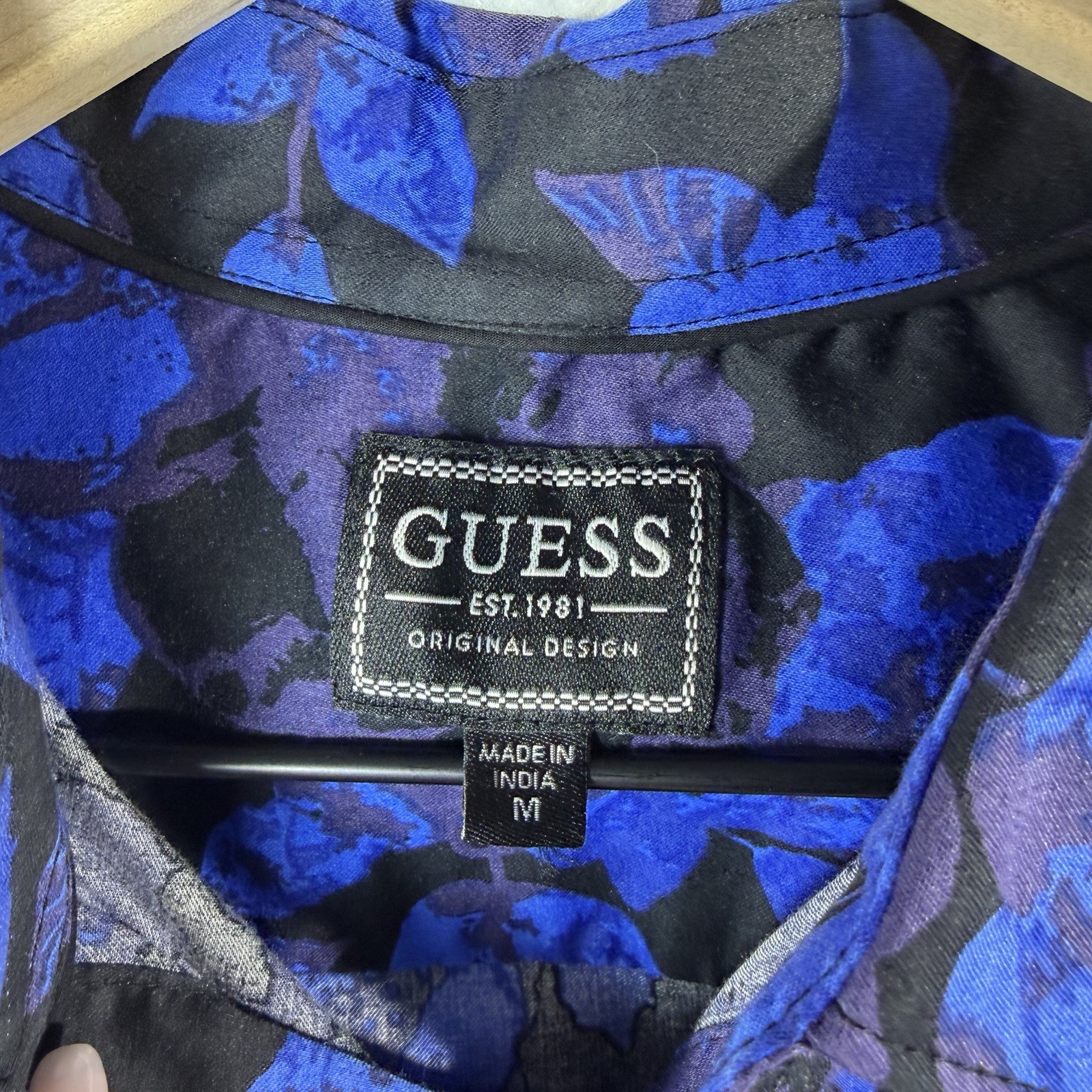 Guess Blue Floral Cotton Blend Long Sleeve Button-Up Shirt Men’s M Spring Summer