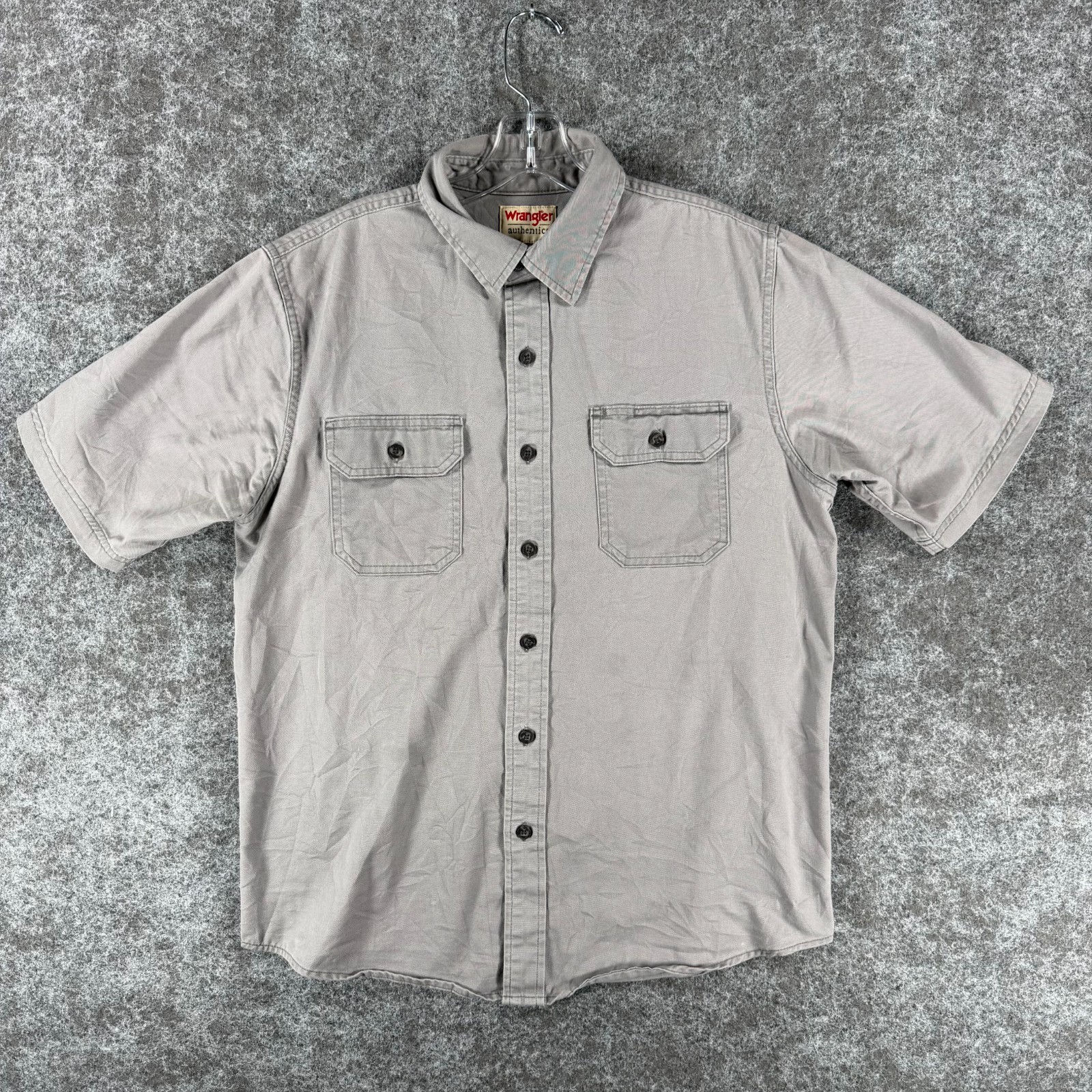 Wrangler Authentics Button Up Shirt Mens M Gray Classic Western Short-Sleeve
