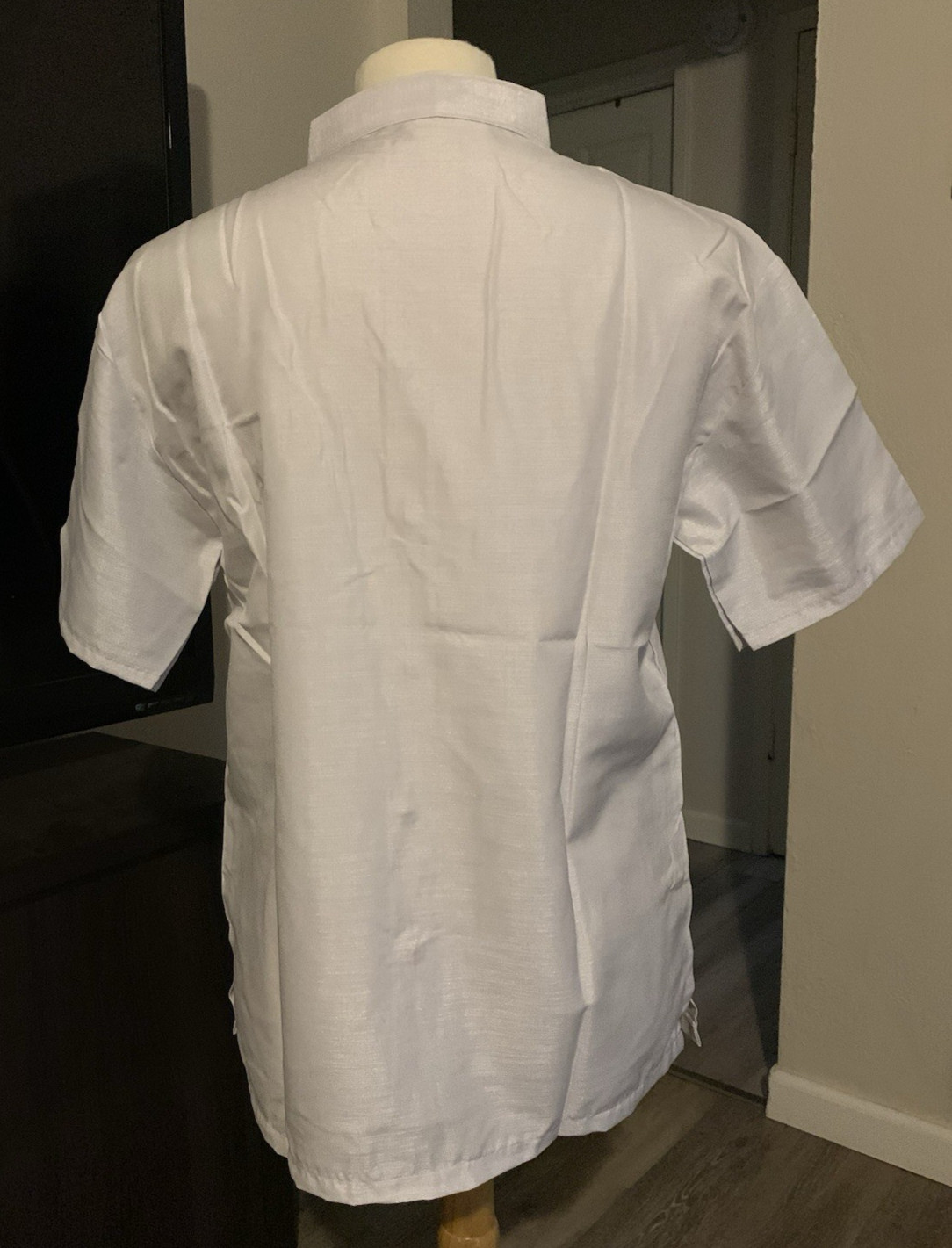 Mens Khmer Silk Mandarin Collar Shirts Short Sleeve 100% Silk Casual Dress Sz. M