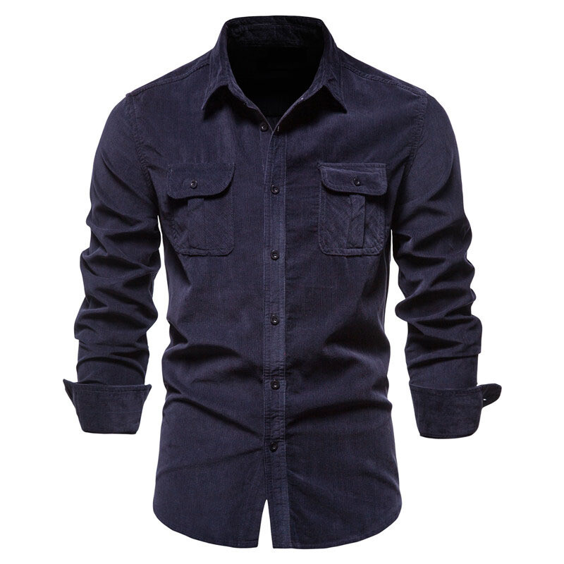Men’s Shirt Autumn Warm Cotton Corduroy Slim Fit Casual Shirt Long Sleeve Jacket