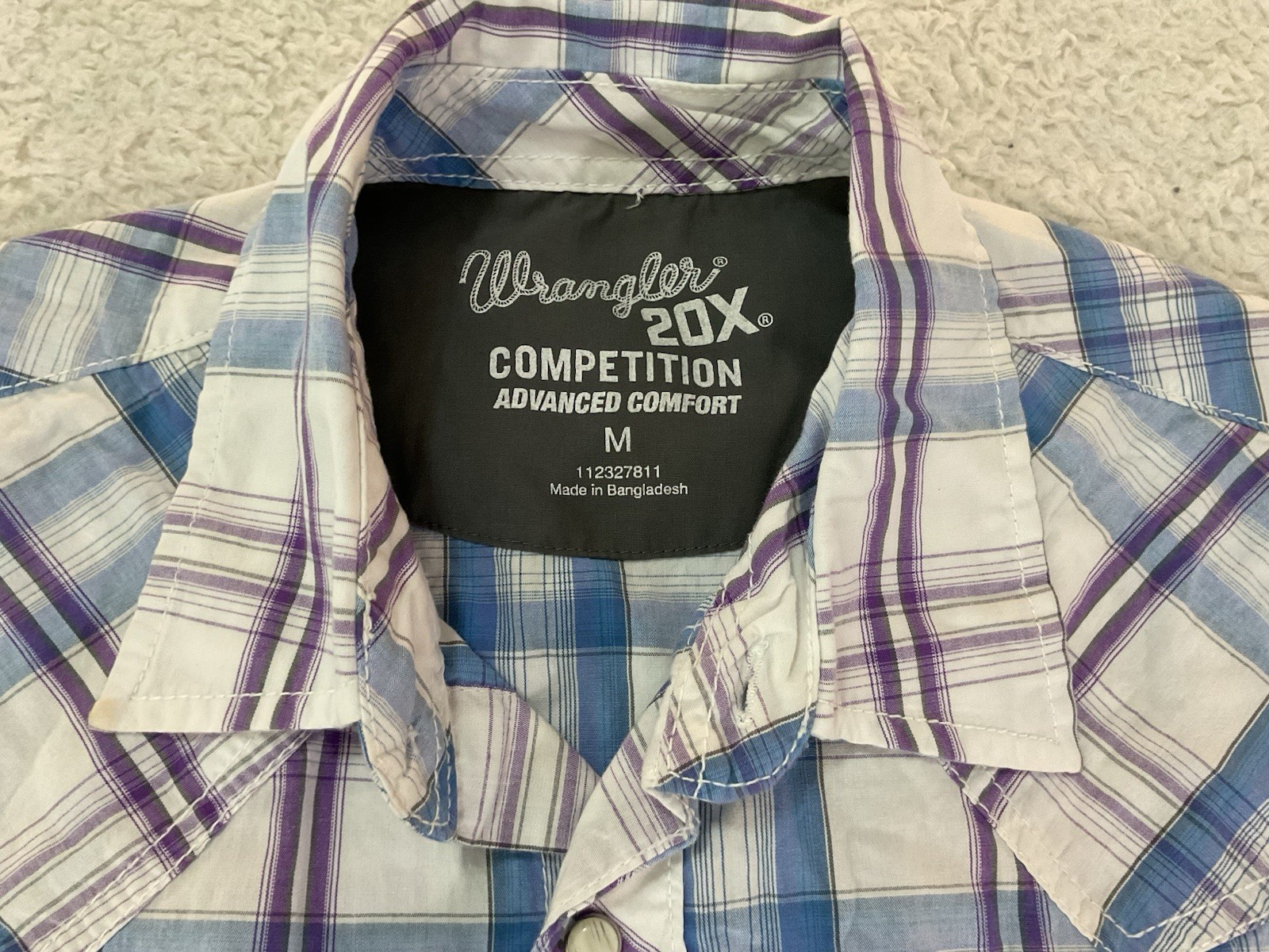 Wrangler 20X Western Cowboy Shirt Medium Men Pearl Snap Short Sleeve Blue Plaid