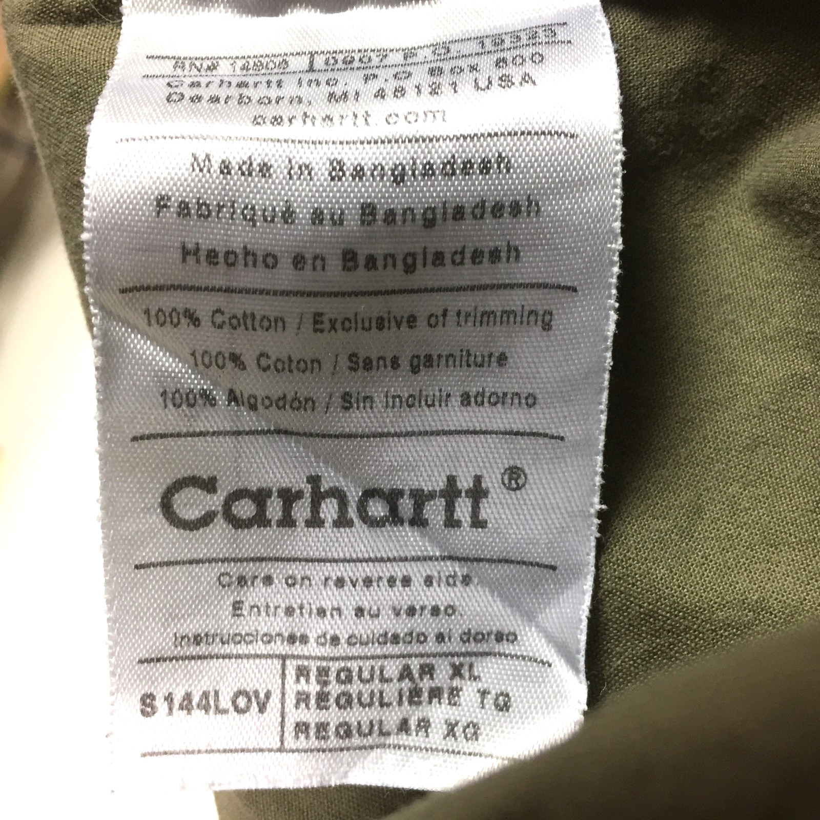 Vtg Carhartt Mens XL (52in Chest) Olive Green Pocket Cotton Button Up, S144LOV