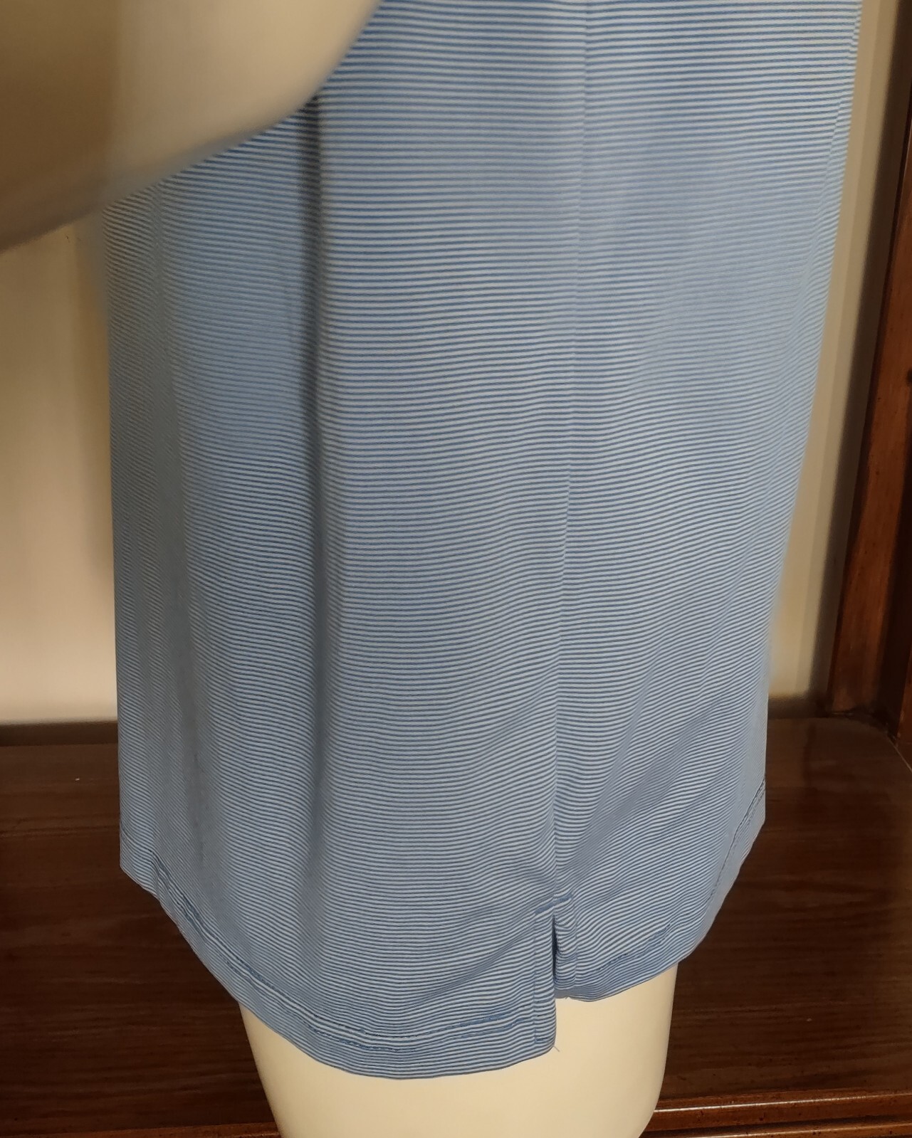 M Men Jack Nicklaus Eco Choice Polo Shirt Blue White Stripe Poly Elastane EUC