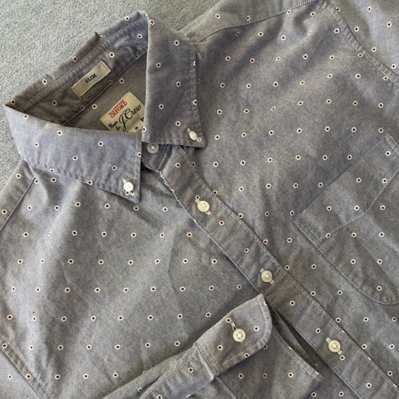 J.Crew Slim Fit Oxford Shirt Mens Medium Grey Micro Floral Geometric Cotton Long