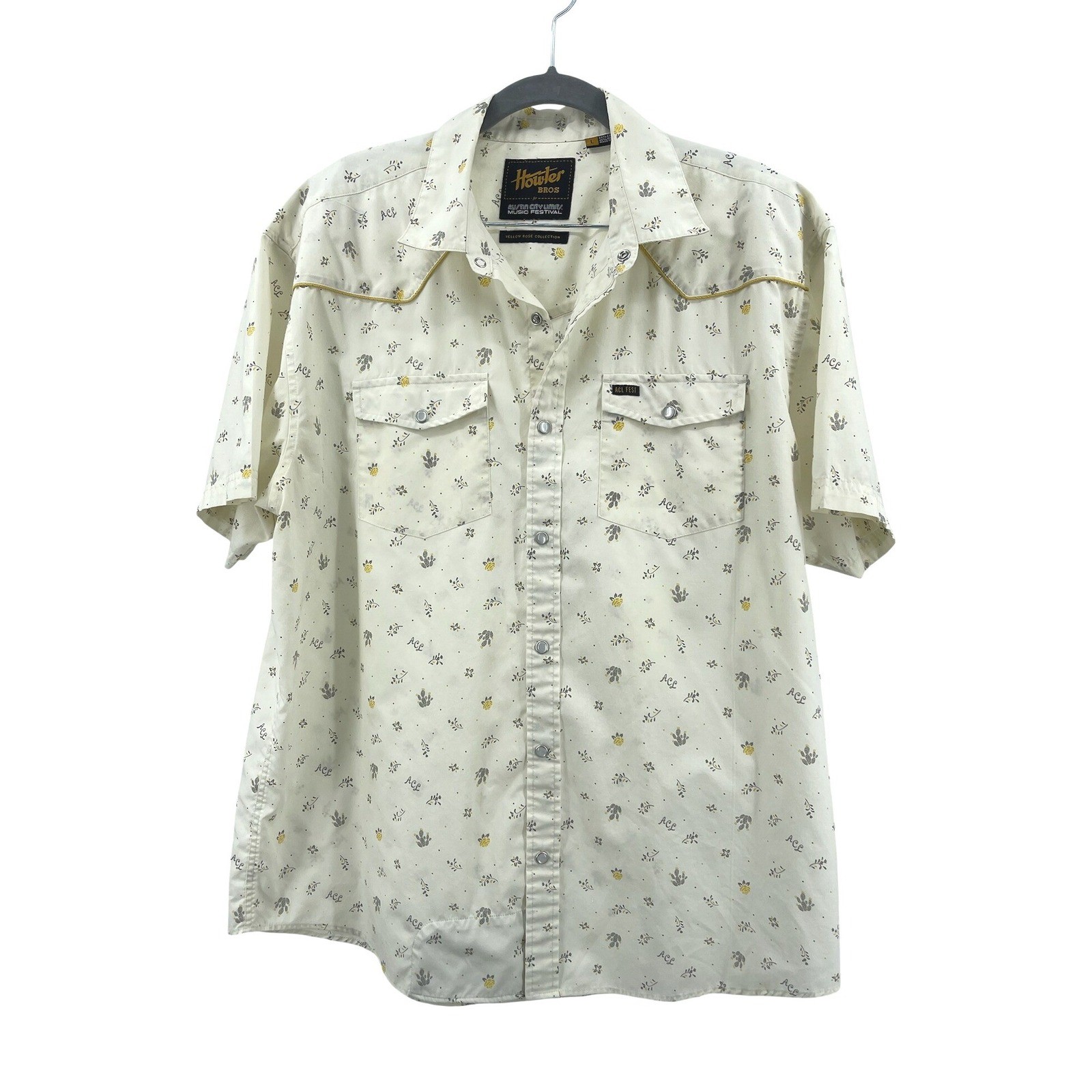 Howler Bros ACL Shirt Mens L Cactus Pearl Snap Yellow Rose Austin City Limits