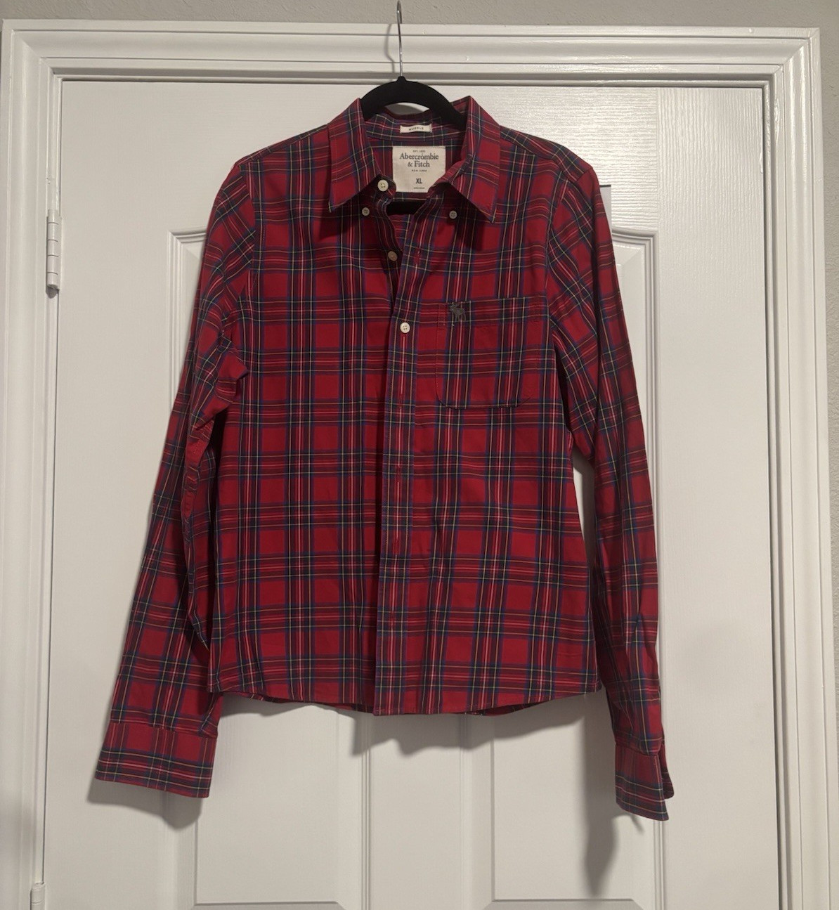 Abercrombie & Fitch Men’s Woven Cotton Plaid Button-Down Shirt XL Pockets