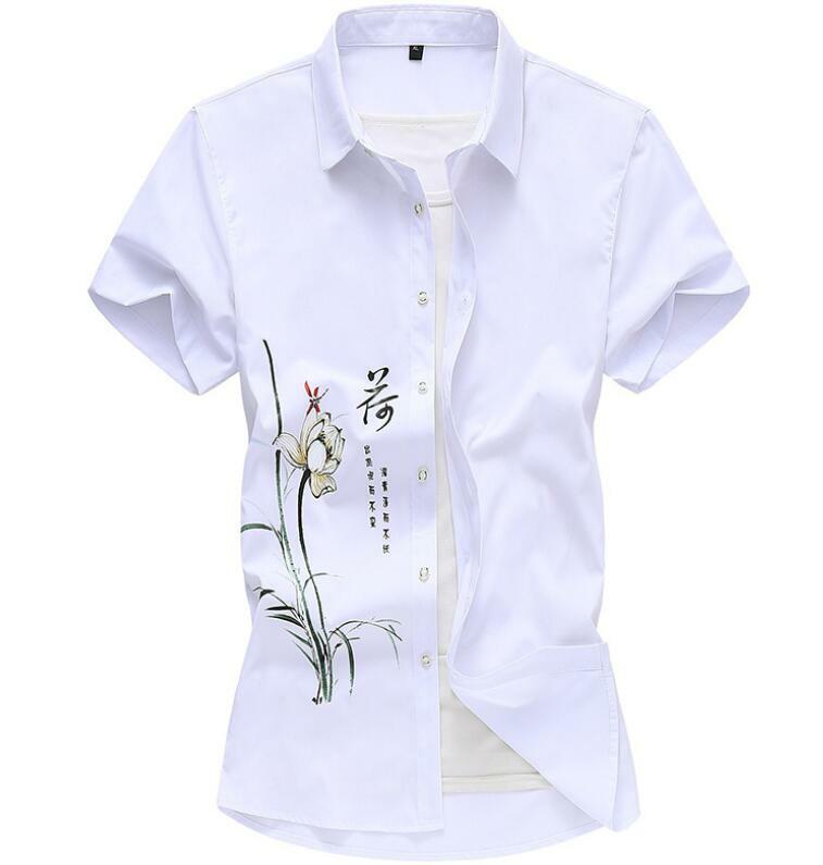 Summer Chinese Style Men’s Short Sleeve Printed Floral Shirts Button Front New