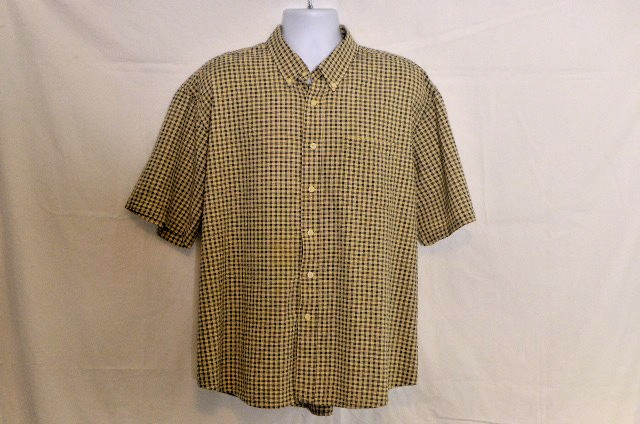 Men’s Chesterfield Cream/Navy Gingham Combed Cotton Button Down 18-18.5 Size 2XL