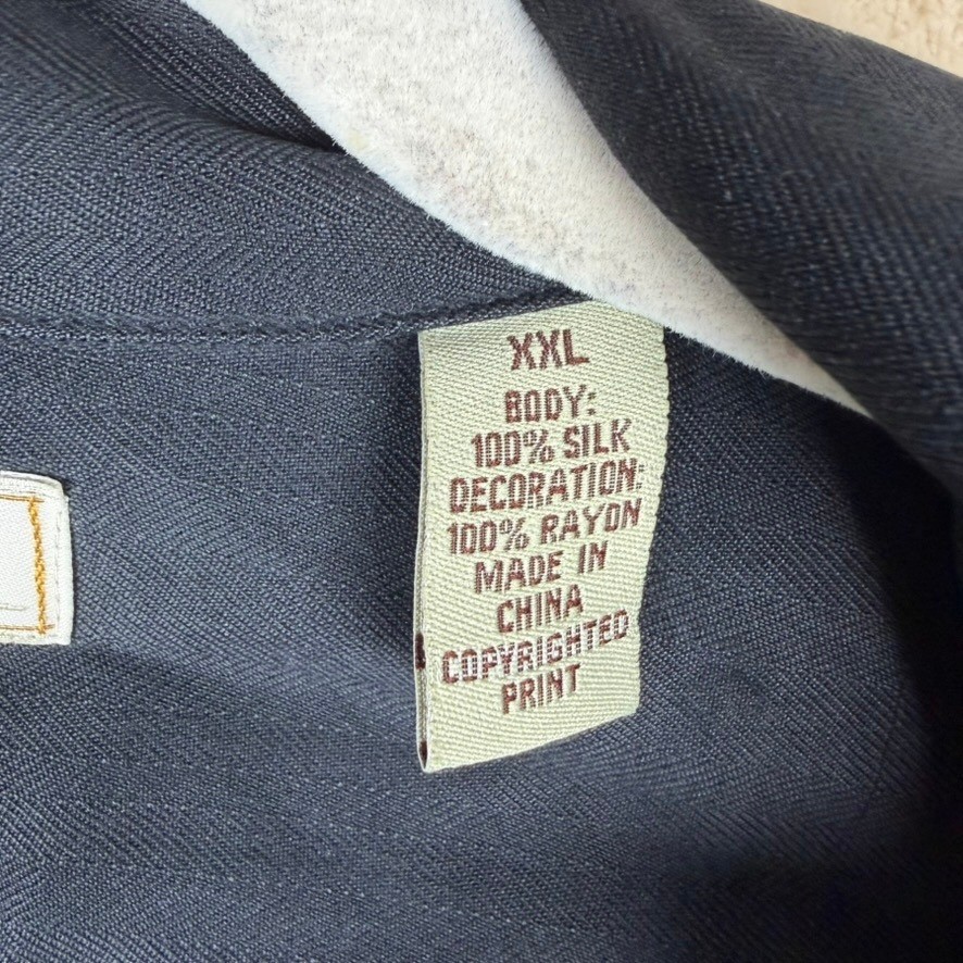 Tommy Bahama Men XXL Black 100% Silk Bar None Martini Embroidered Camp Shirt