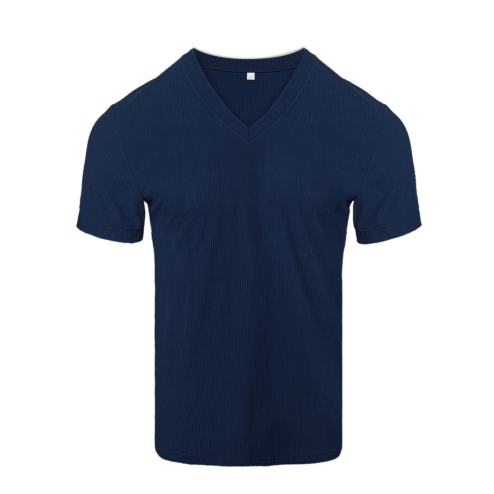 Men’s summer V-neck corduroy short sleeve solid color slim fit casual T-shirt