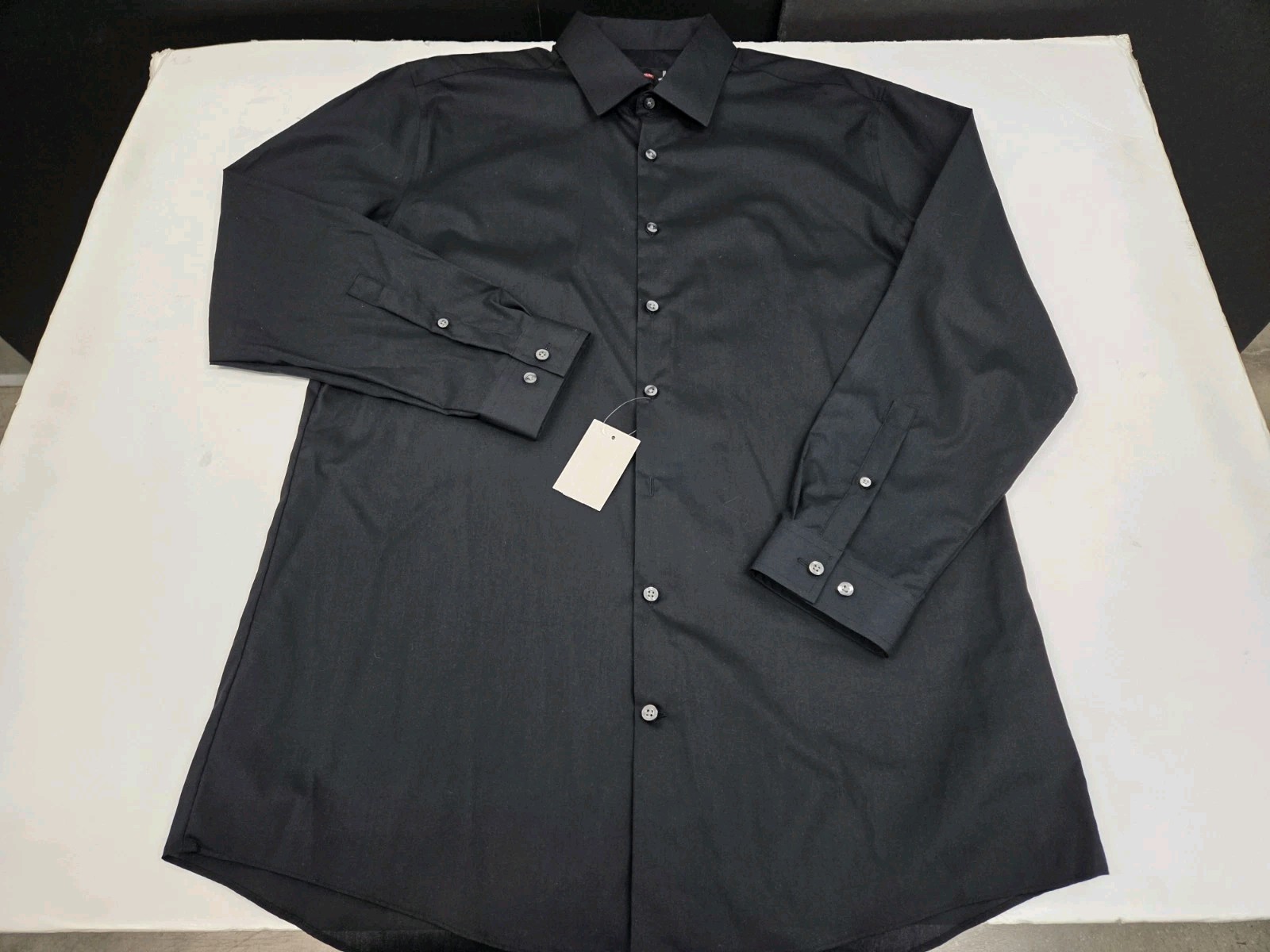 NWT J.Ferrari Mens Long Sleeve Slim Fit Black Shirt Size L 16-16.5/32-33 #8010