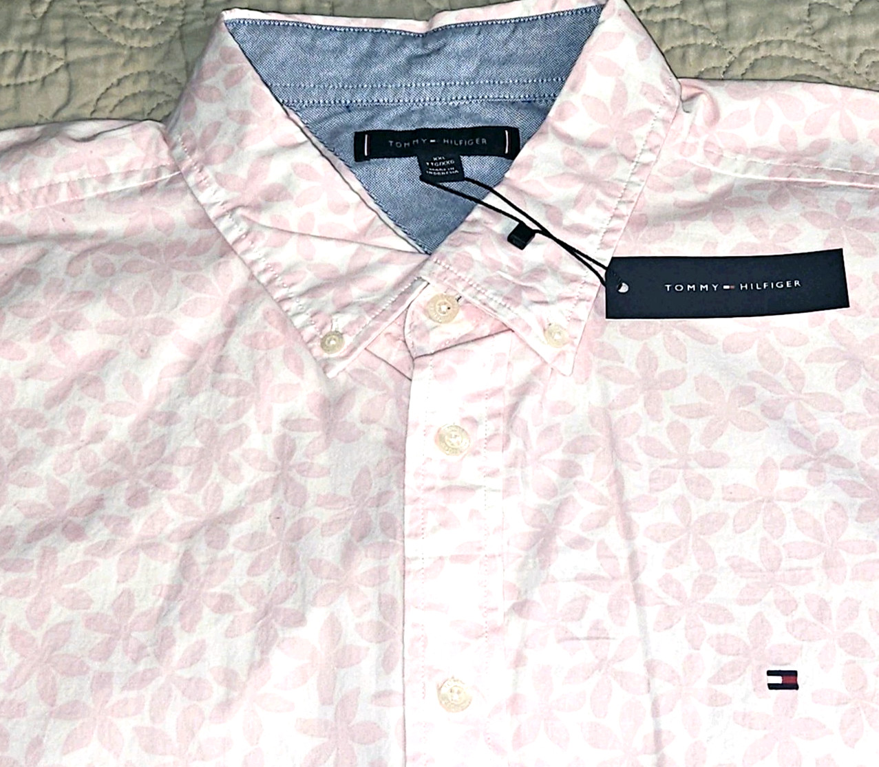 NEW TOMMY HILFIGER, MEN’S XXL, PINK FLORAL BUTTON-UP COTTON SHIRT, MSRP $69.50!