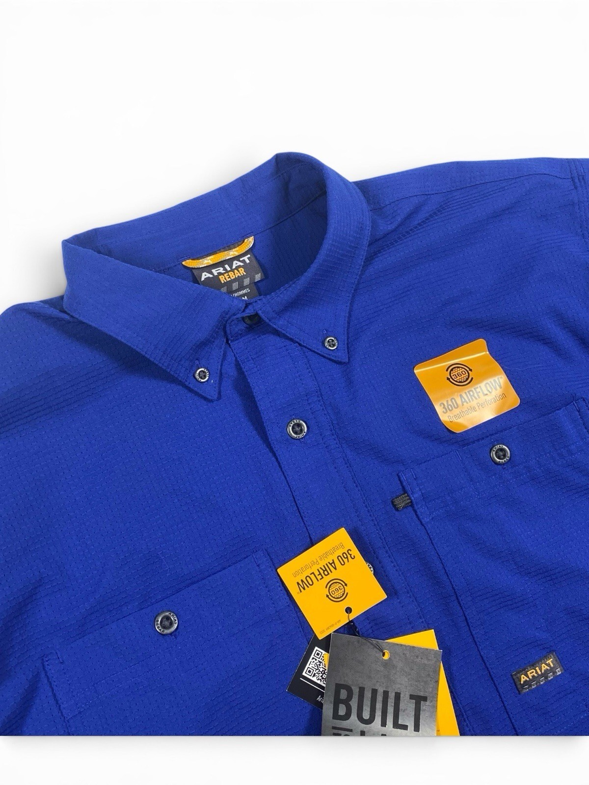 Ariat Men’s Rebar Made Tough 360 Airflow Short Sleeve Blue Work Shirt, SZ M, NWT
