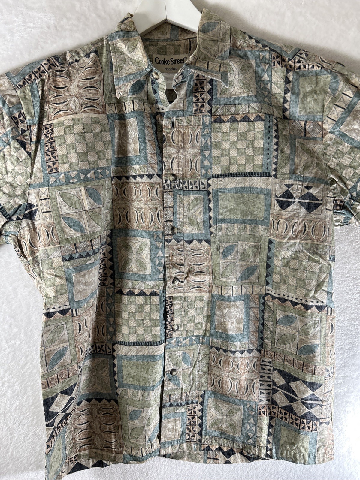 Cooke Street Honolulu Greenish Leaf hawaiian Shirt Medium Vintage Free Shipping