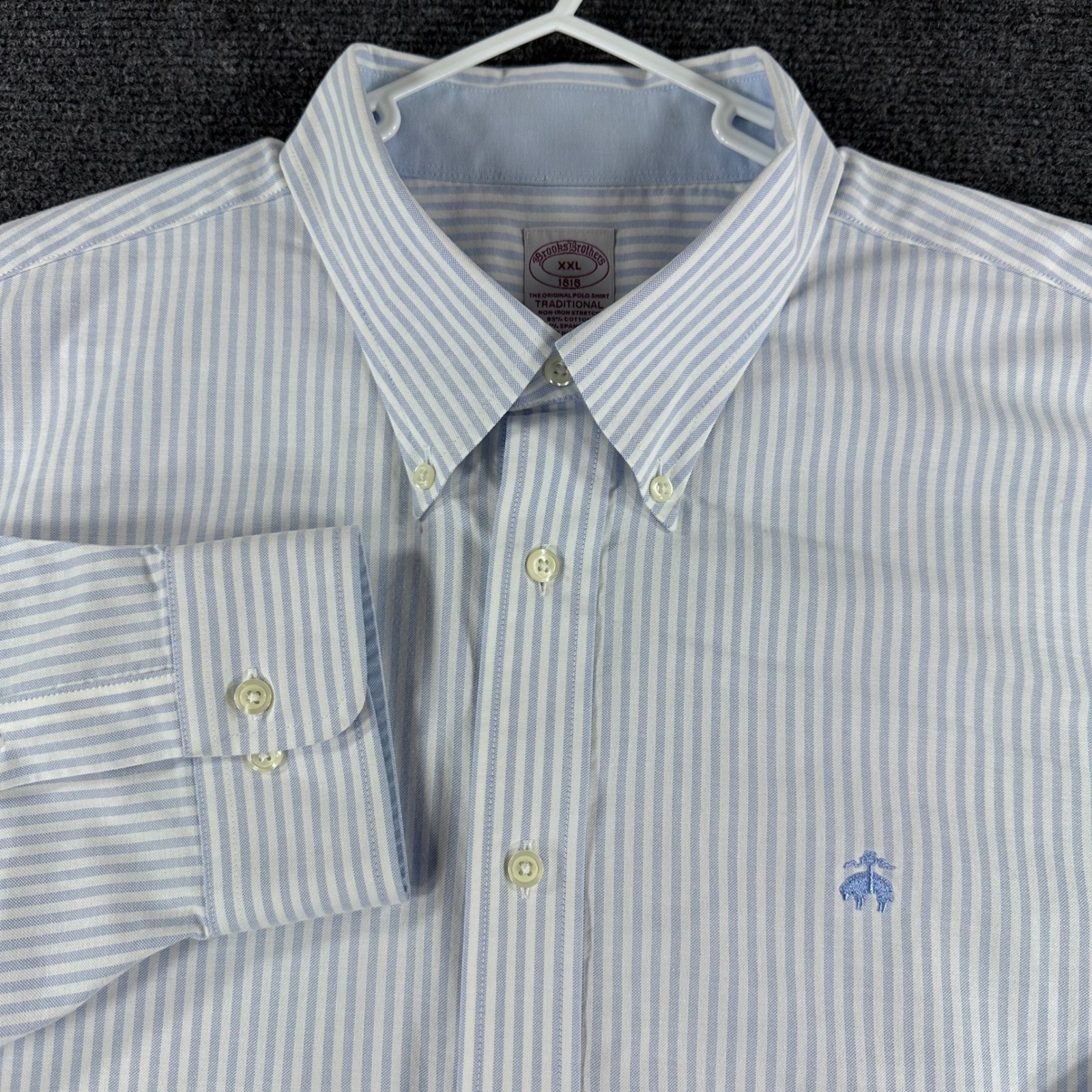 Brooks Brothers Button Down Mens XXL 2XL Blue Striped Non-Iron Stretch Shirt
