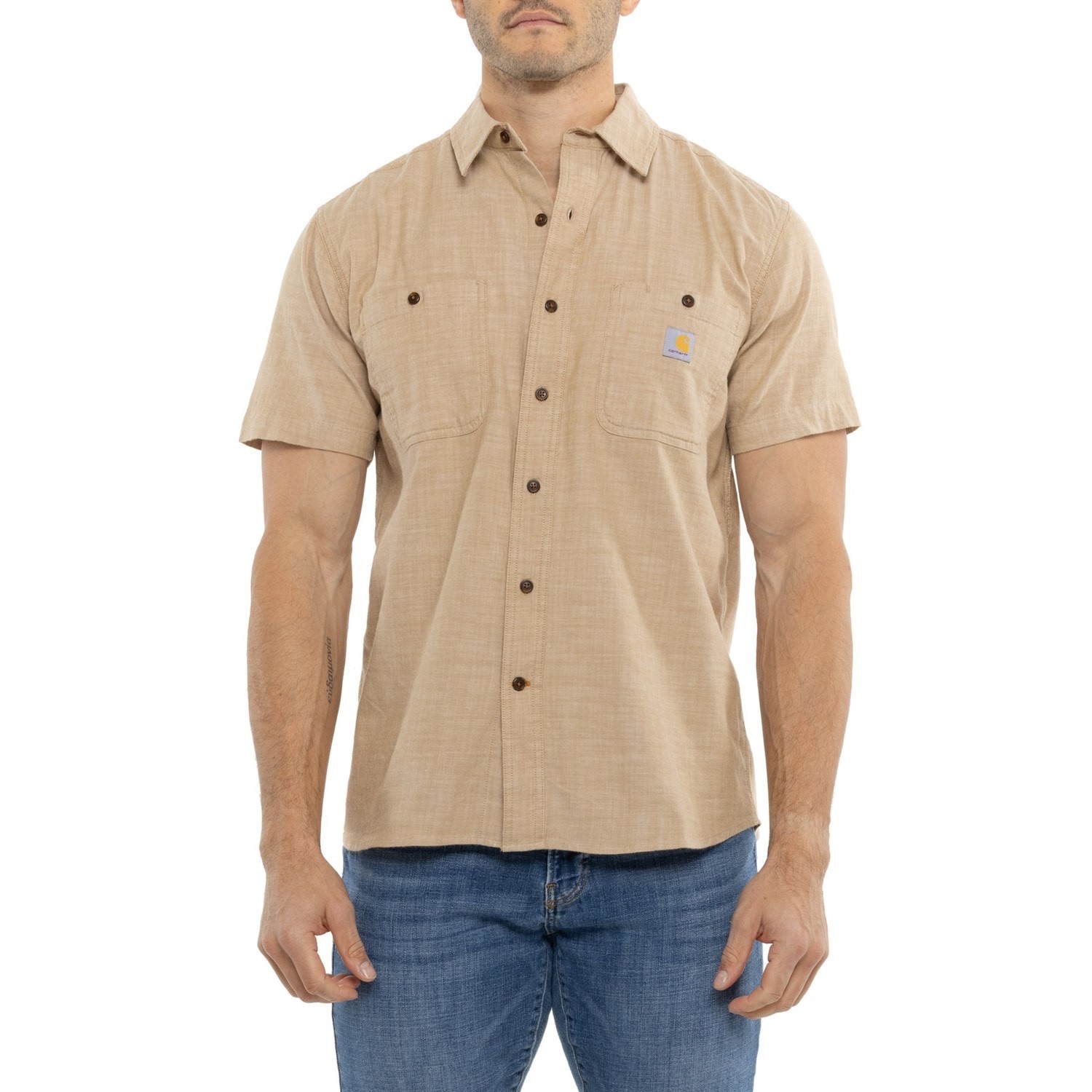 Carhartt Men’s Rugged Flex Relaxed Fit Lightweight Short-Sleeve Plaid Tan Shirt