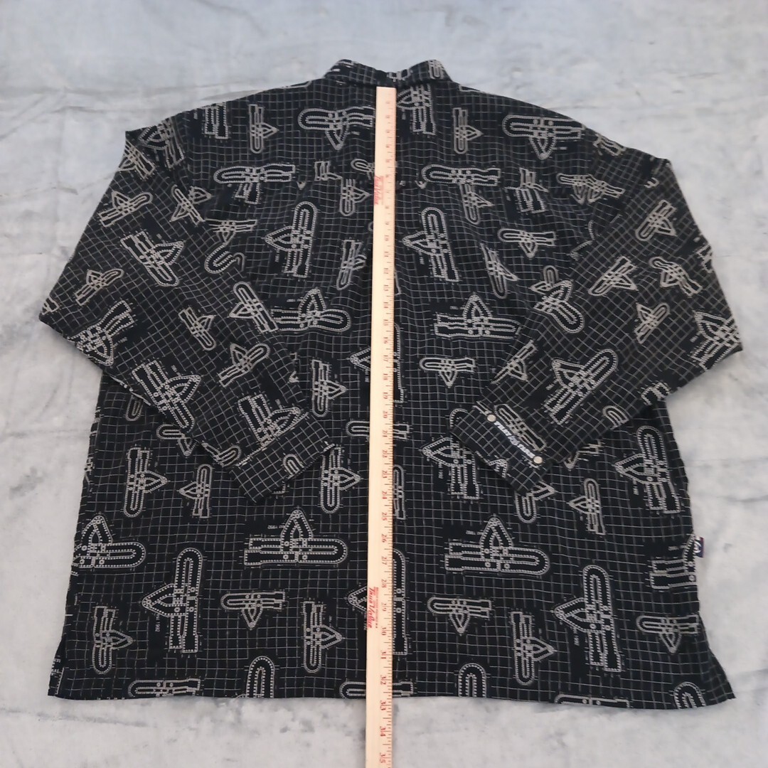 Phat Farm Shirt Mens 3XL Black Geometric Long Sleeve Button Up Polyester