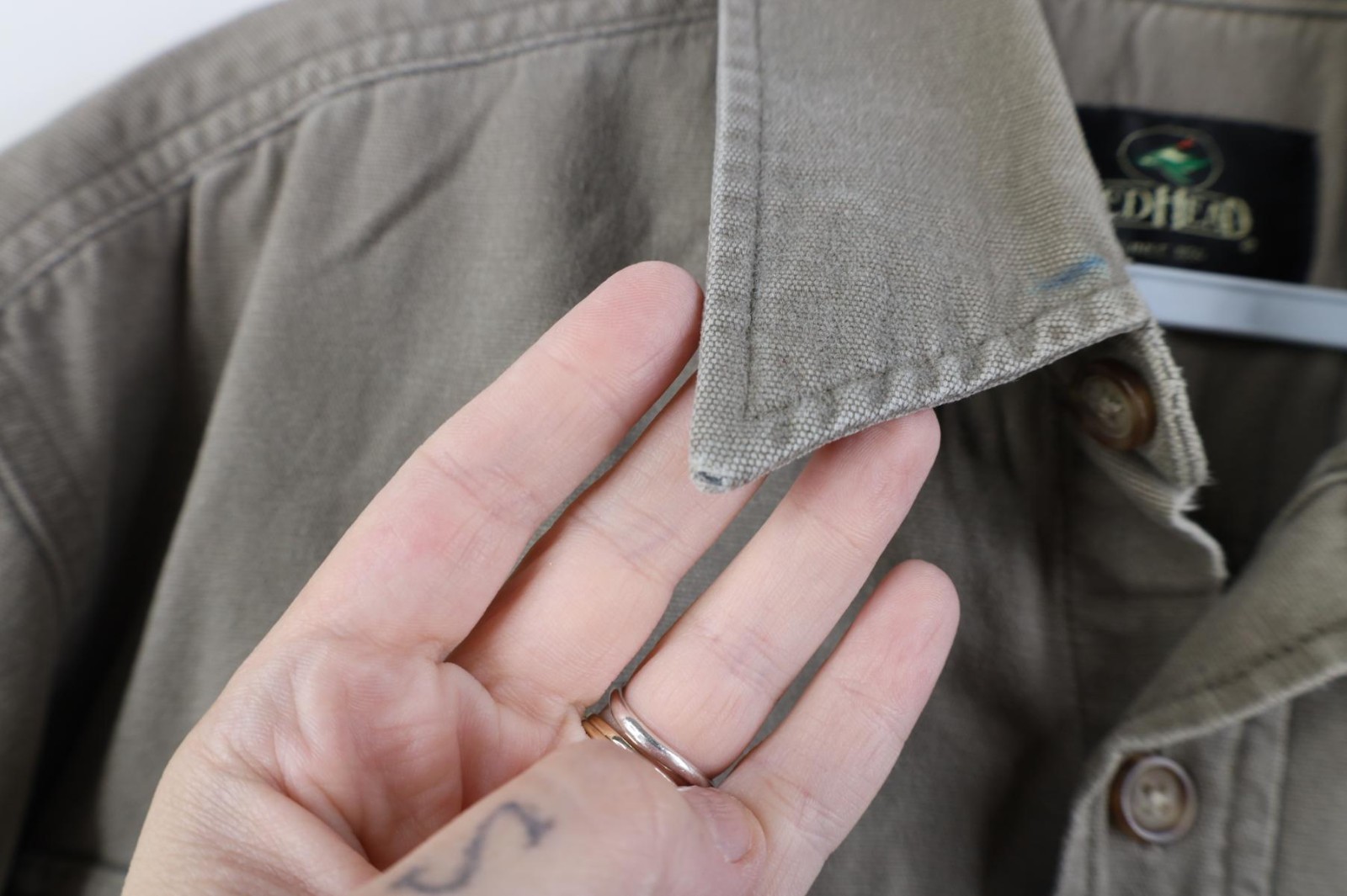 Vintage 90s Streetwear Mens Small Faded Heavy Canvas Collared Button Shirt Gray