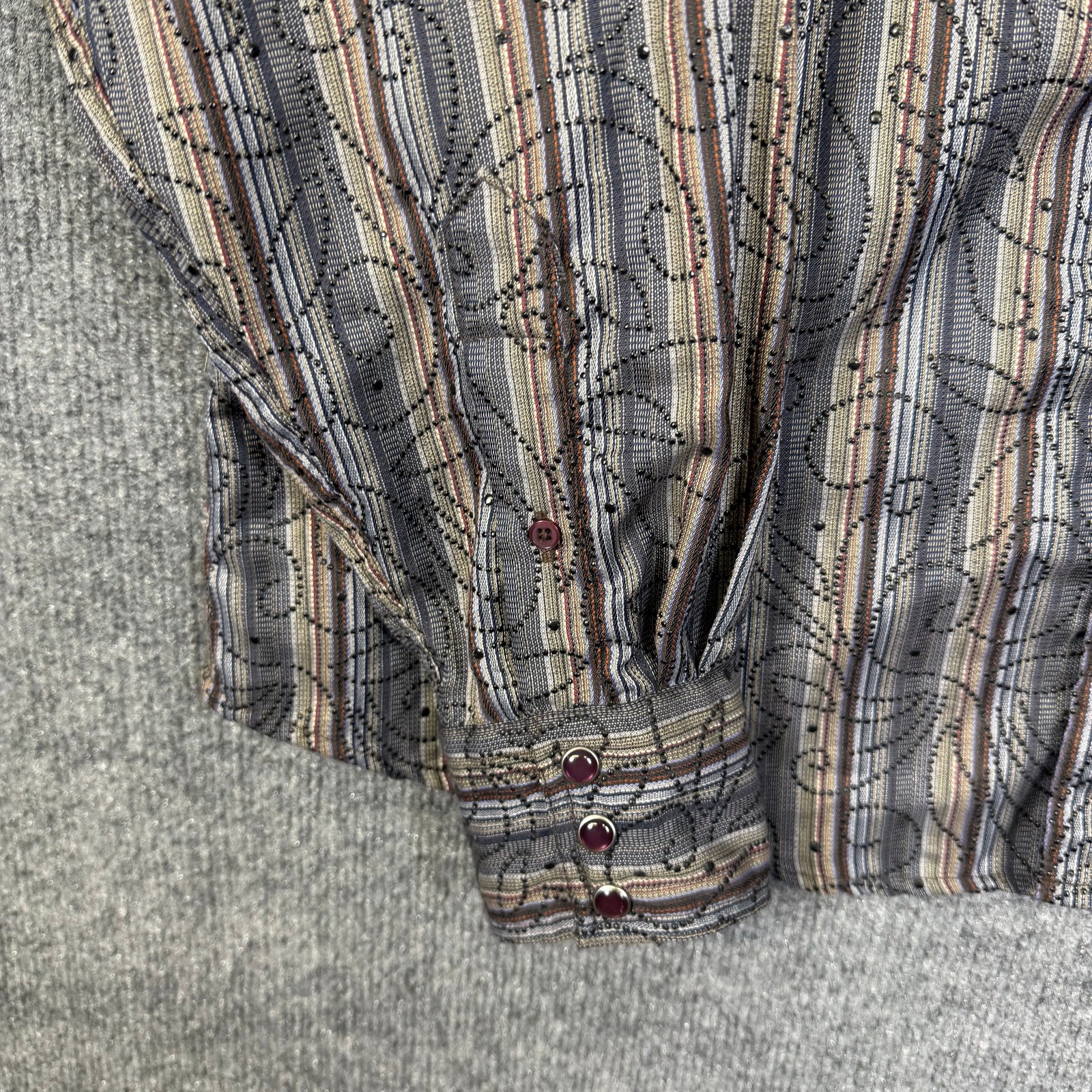Scully Mens Western Shirt Size M Pearl Snap Studded Paisley Striped Long Sleeve
