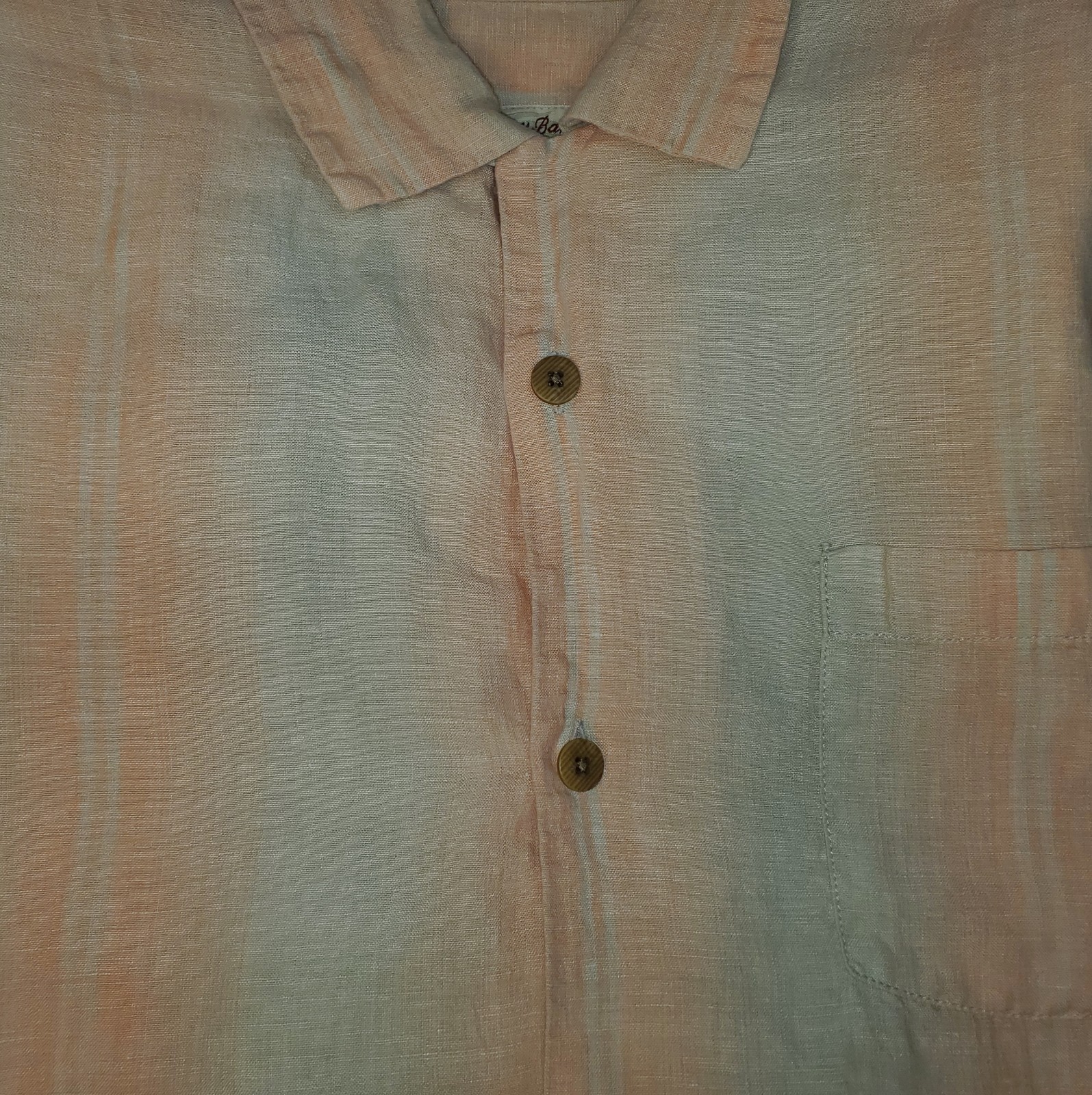 Tommy Bahama Mens Large Vertical Striped 100% Linen Short Sleeve Shirt Wedding