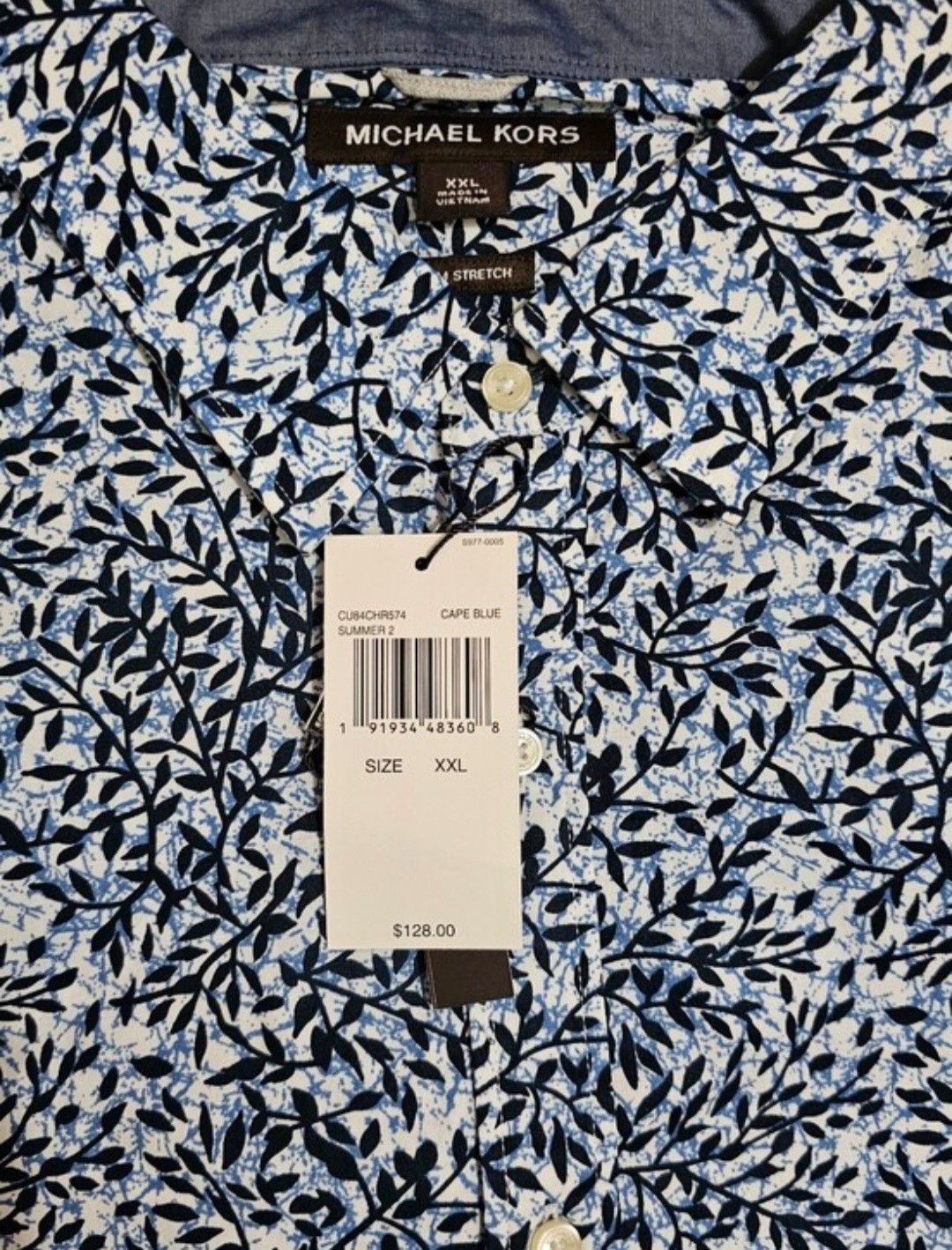 Michael Kors Blue Floral-Print Long Sleeve Button-Down Shirt