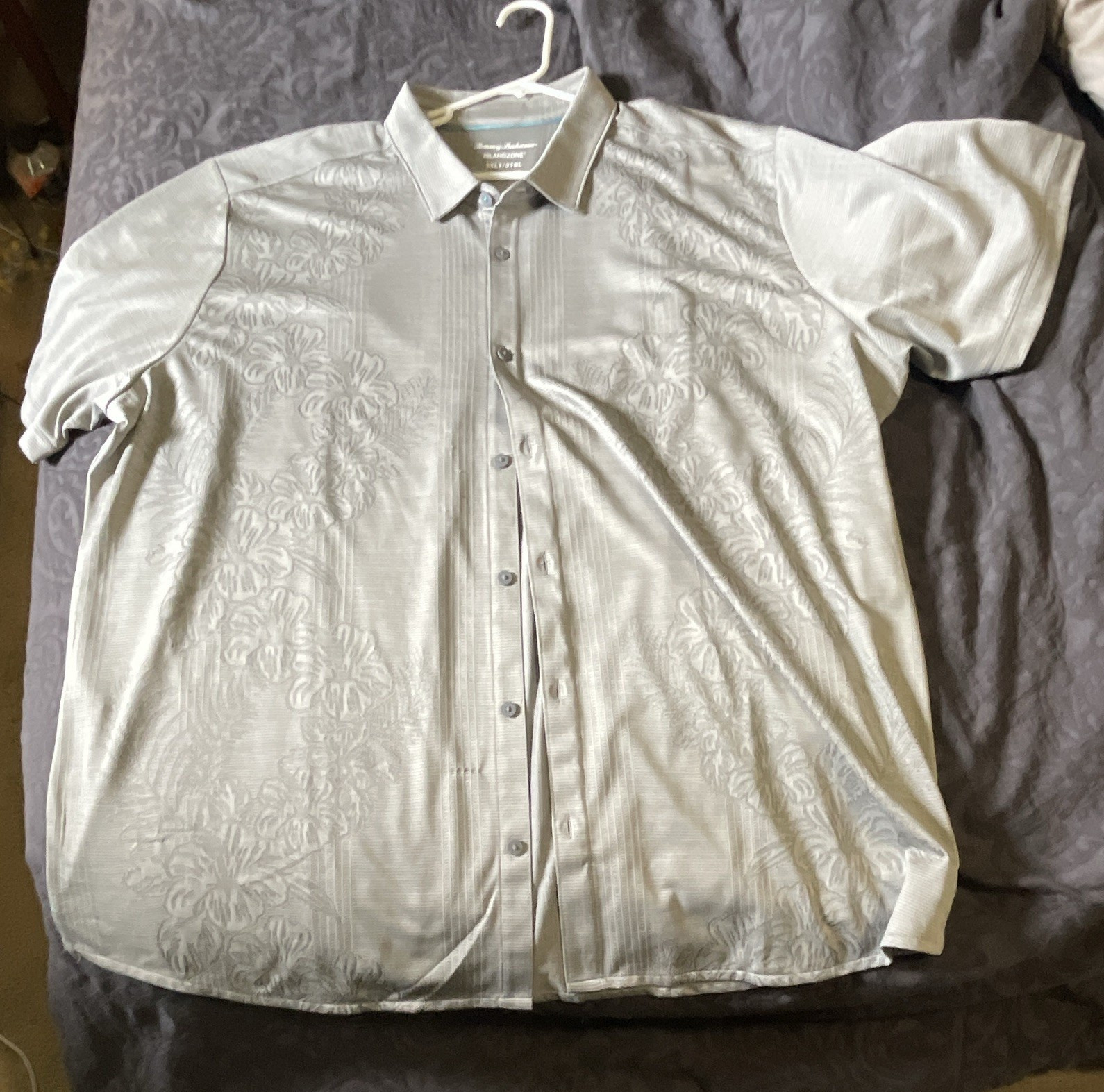 Tommy Bahama IslandZone Men’s Gray Floral Short Sleeve Button-Up Shirt 3XLT