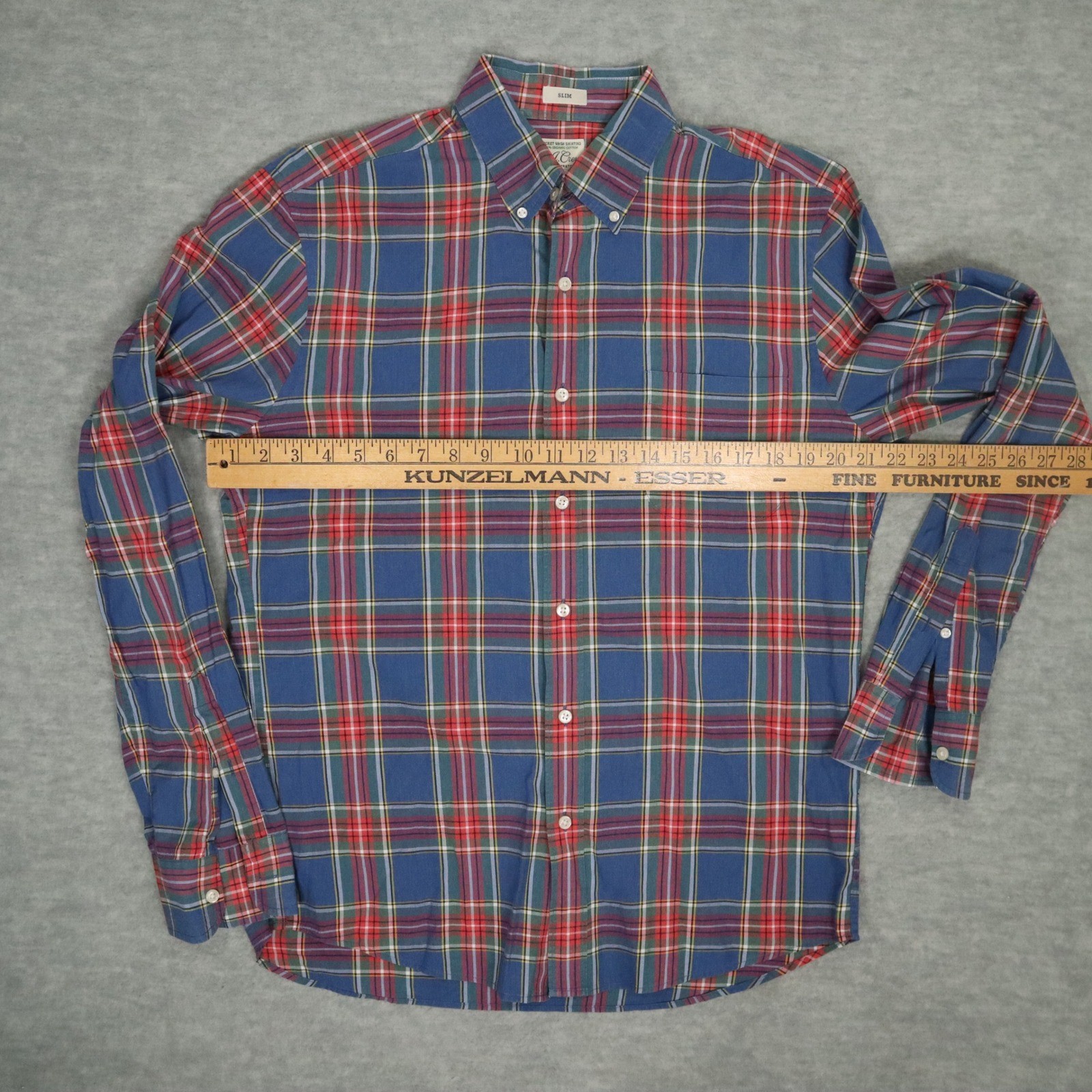 J.Crew Secret Wash Organic Cotton Blue Red Plaid Shirt M Slim Fit Mauritius