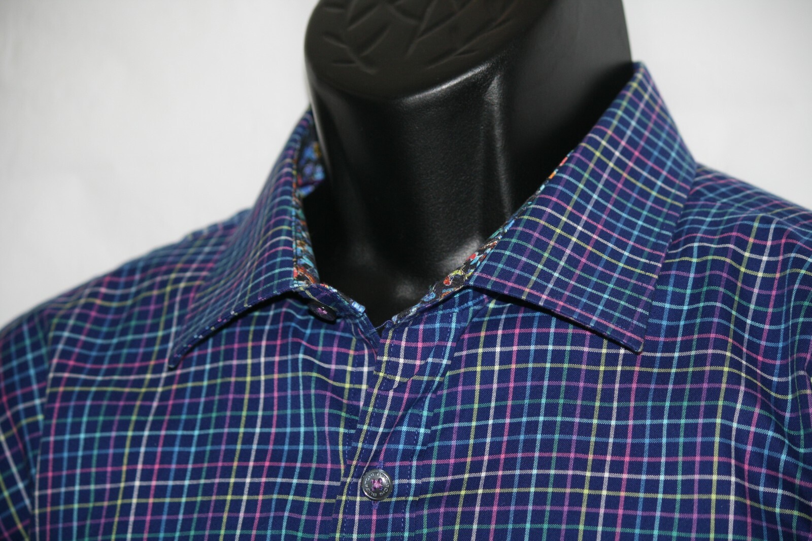 Bugatchi shirt XL multicolored checkered cotton shirt w convertible cuffs