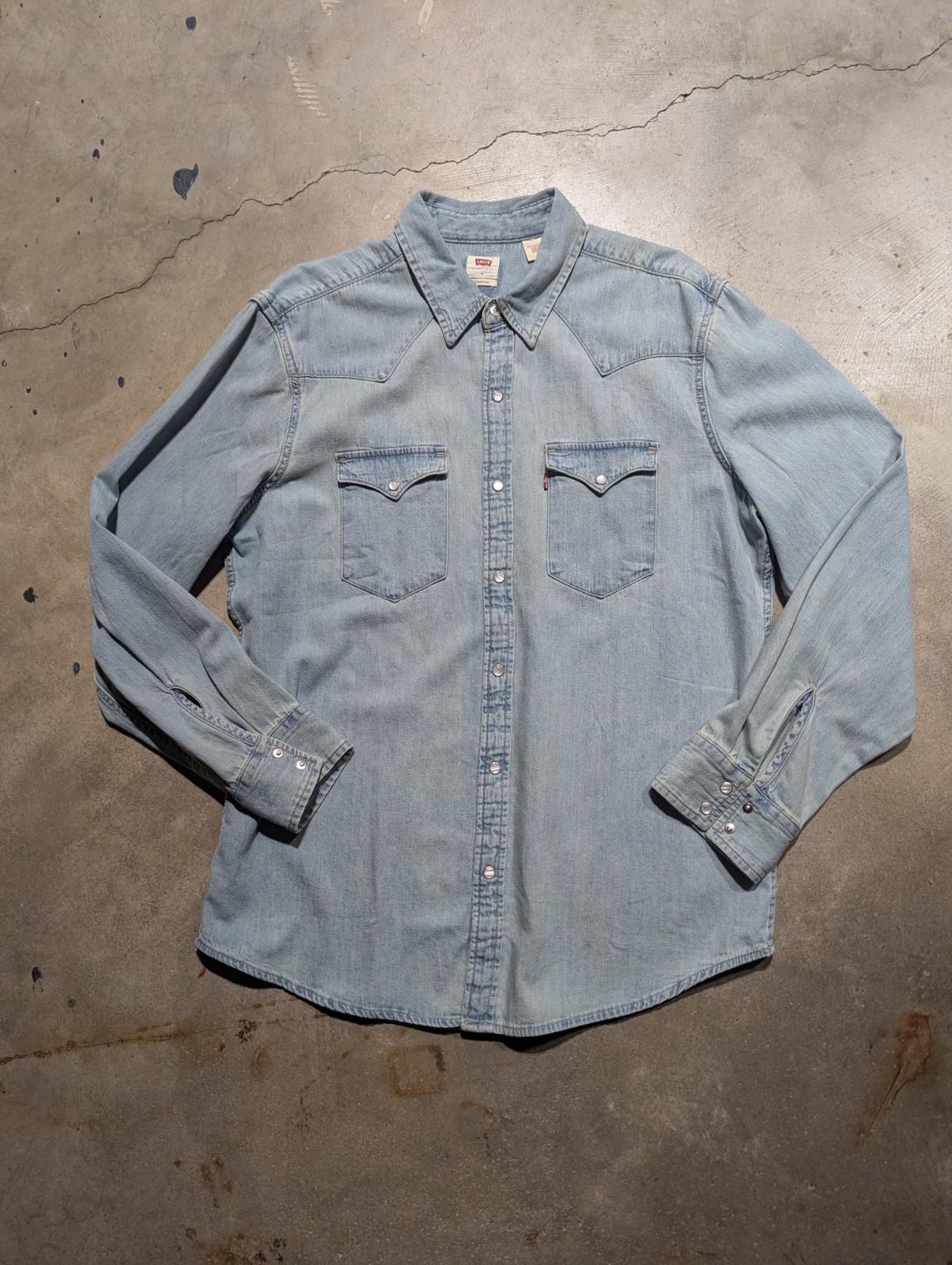 Levis® Men’s Light Wash Denim Pearl Snap Western Long Sleeve Shirt Size Large